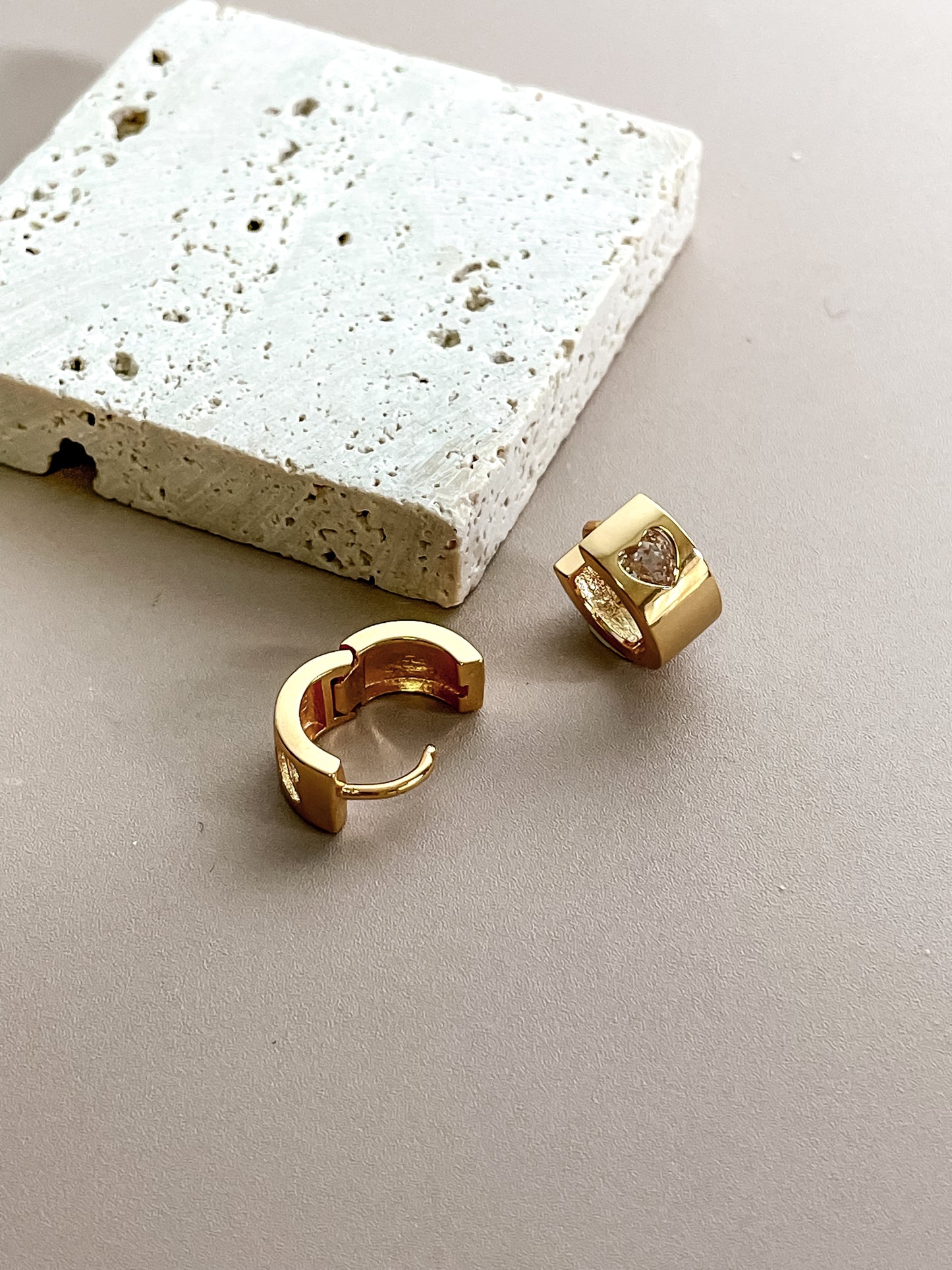 Heart Zircon Huggie Hoop Earrings