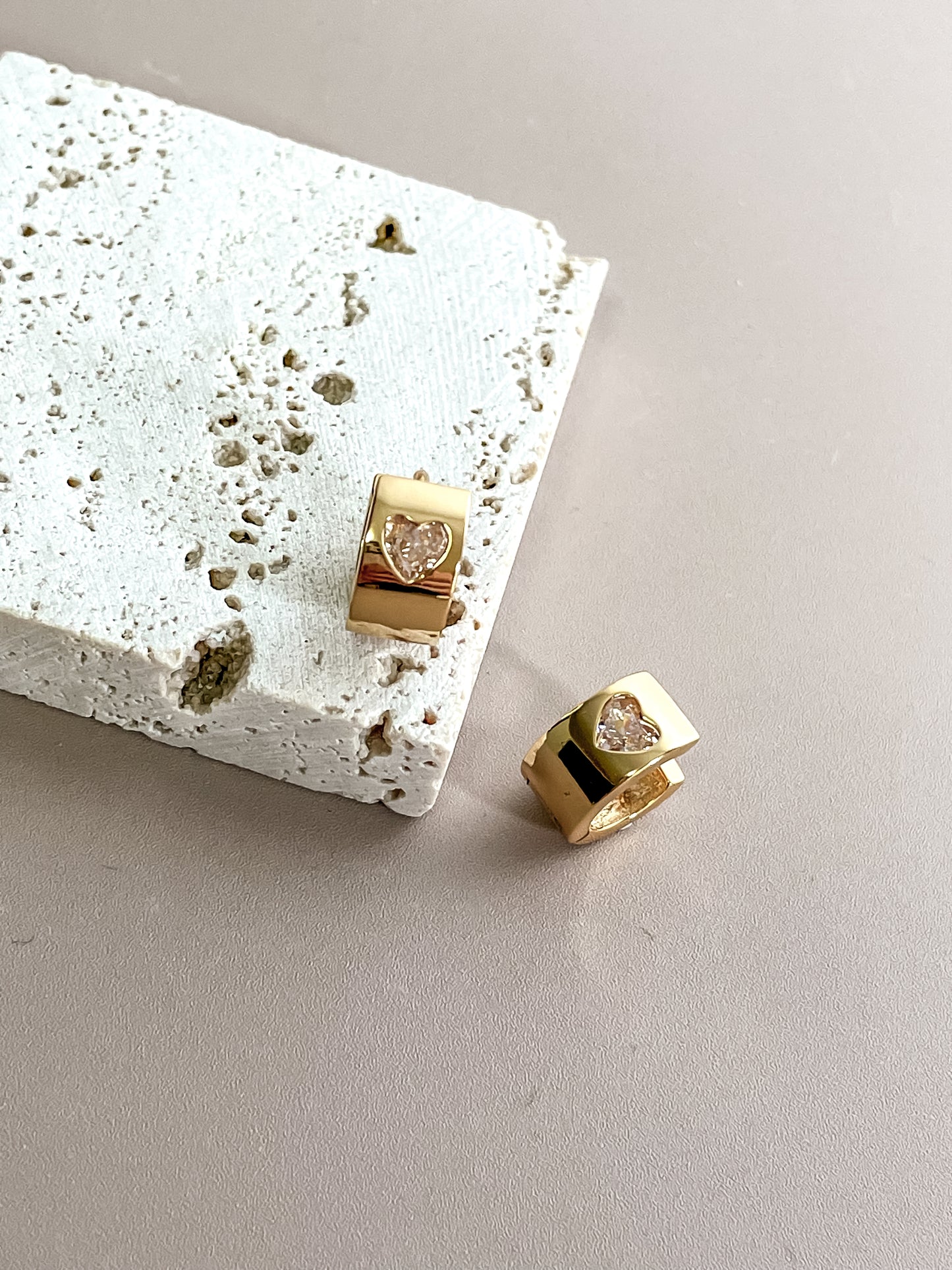 Heart Zircon Huggie Hoop Earrings