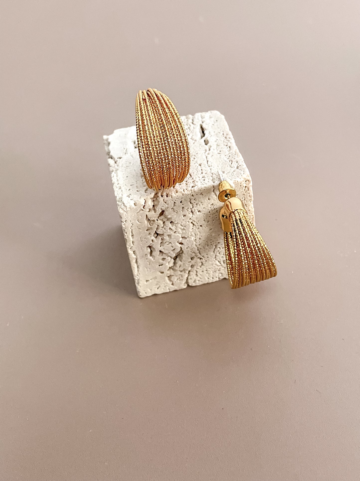 Fabric/Braided Tassel Hoop Earrings