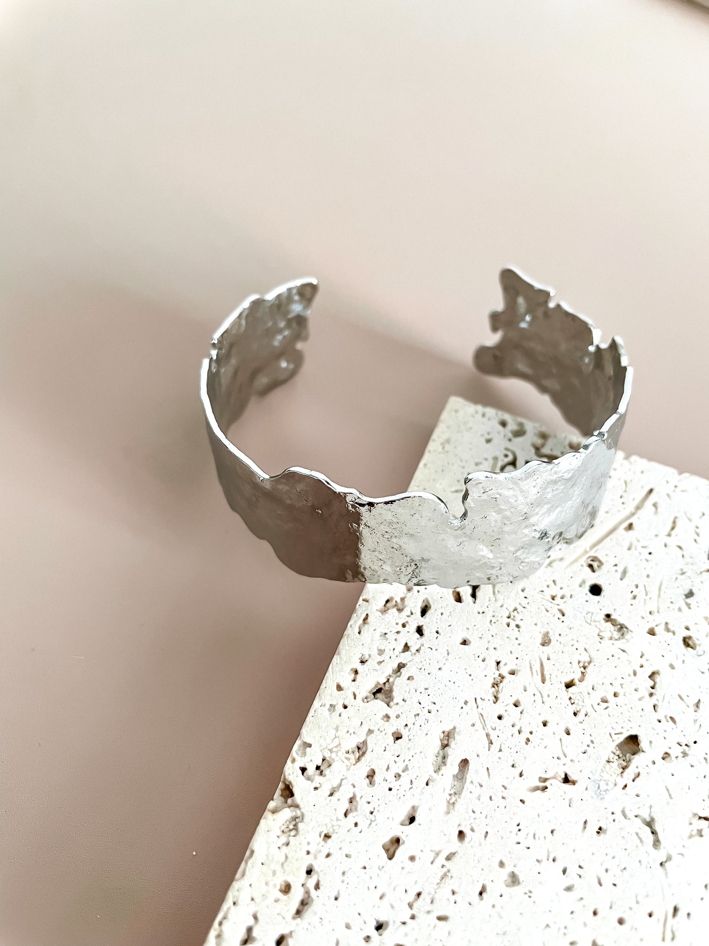 Silver Leaf Bracelet Leaf Inspired Platinum Plated Chunky Open Bangle