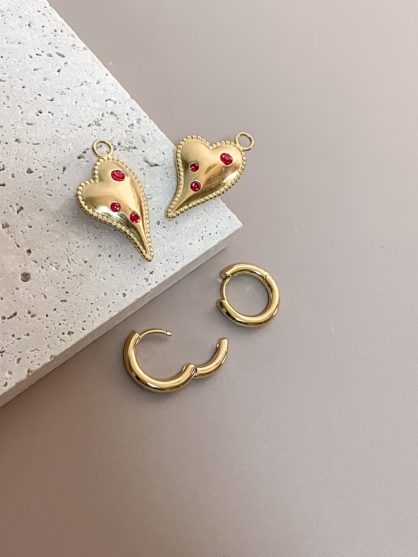 Heart Pendant On Huggie Hoops