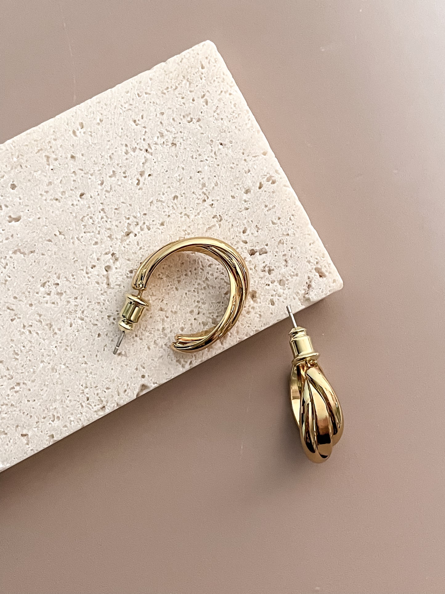 C-Shape Gold Twisted Earring