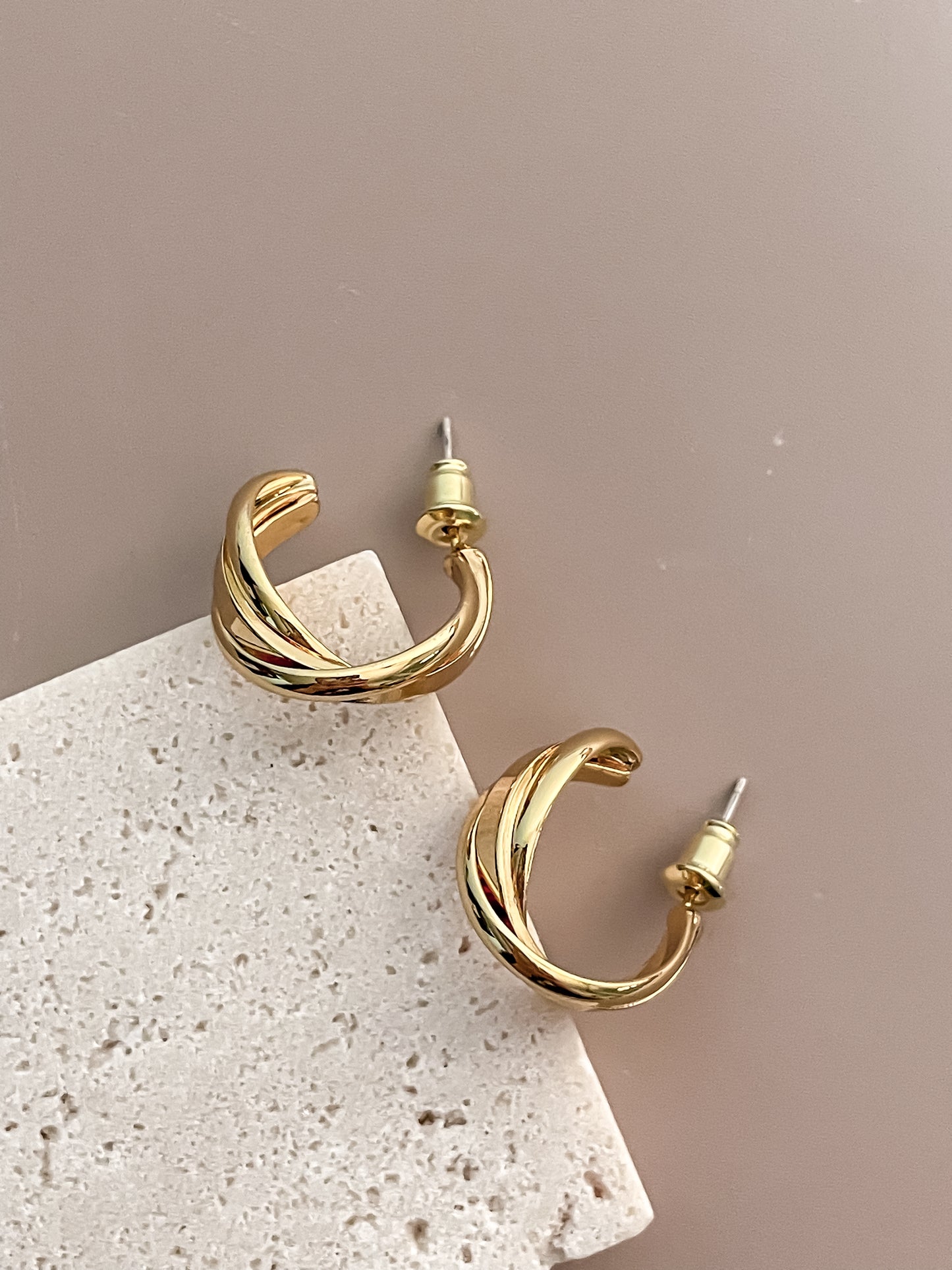 C-Shape Gold Twisted Earring
