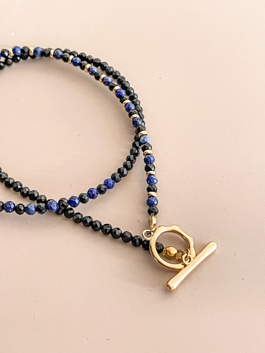 Lapis Lazuli And Black Spinel Beaded Necklace