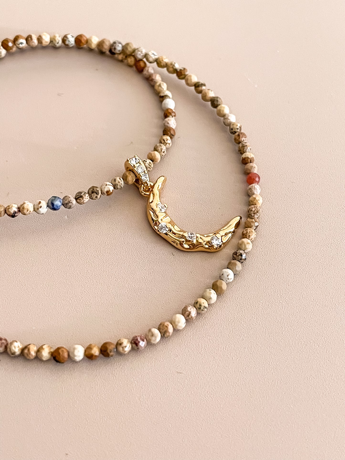 Moon Pendant Beaded Necklace