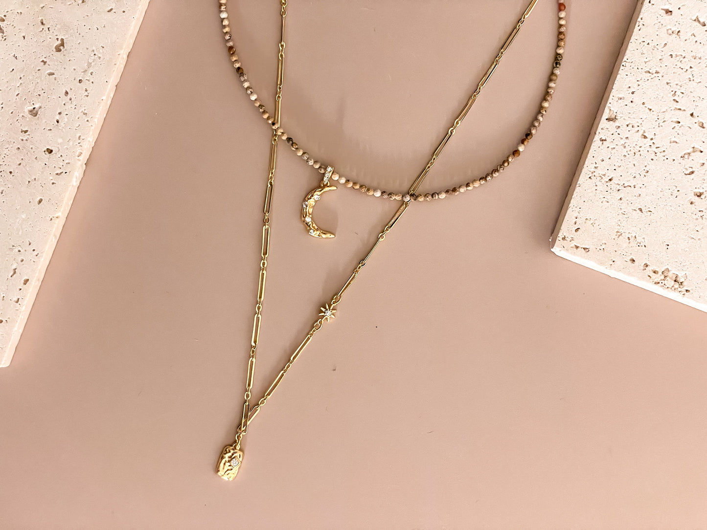 Moon Pendant Beaded Necklace