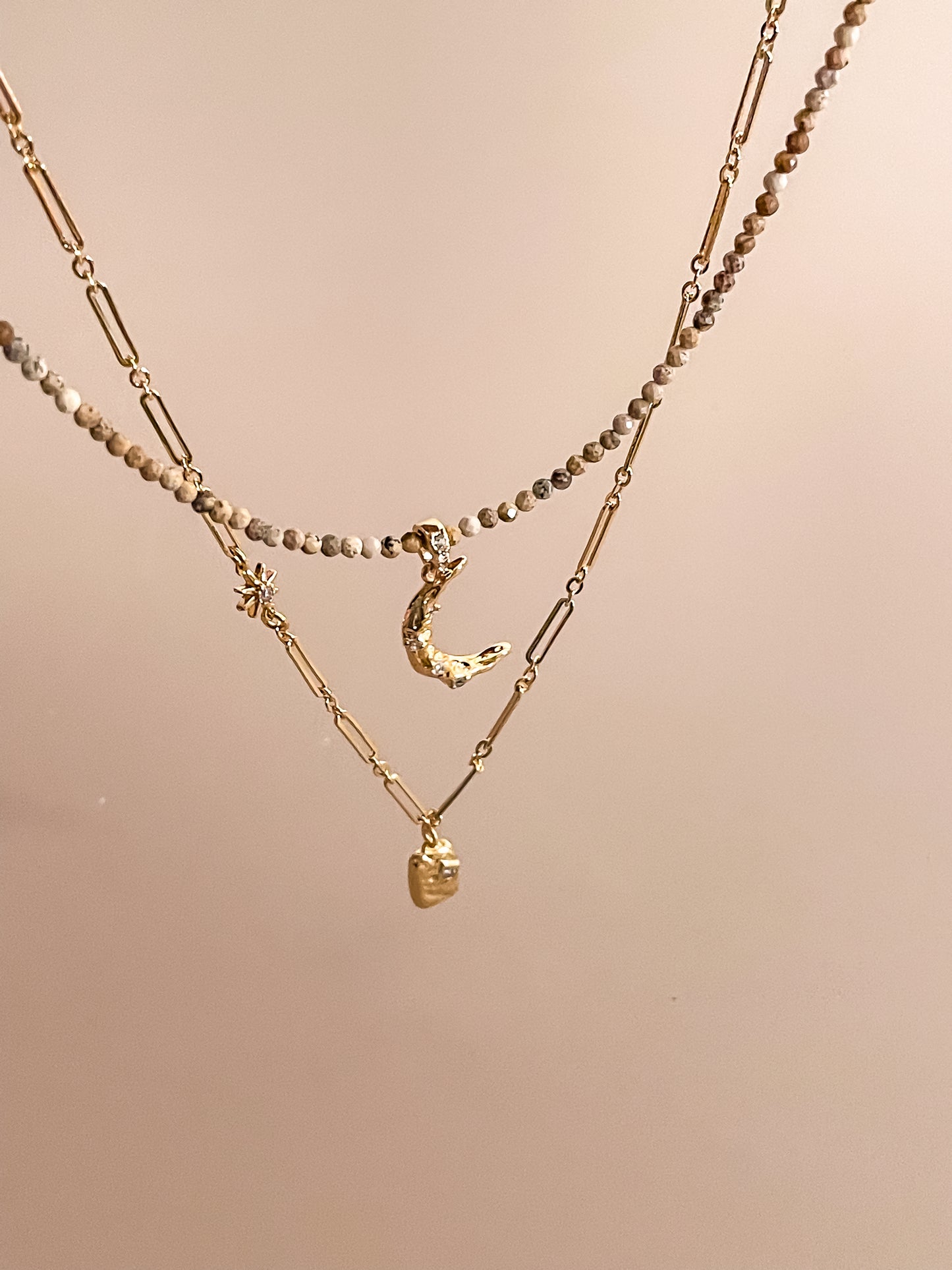 Moon Pendant Beaded Necklace