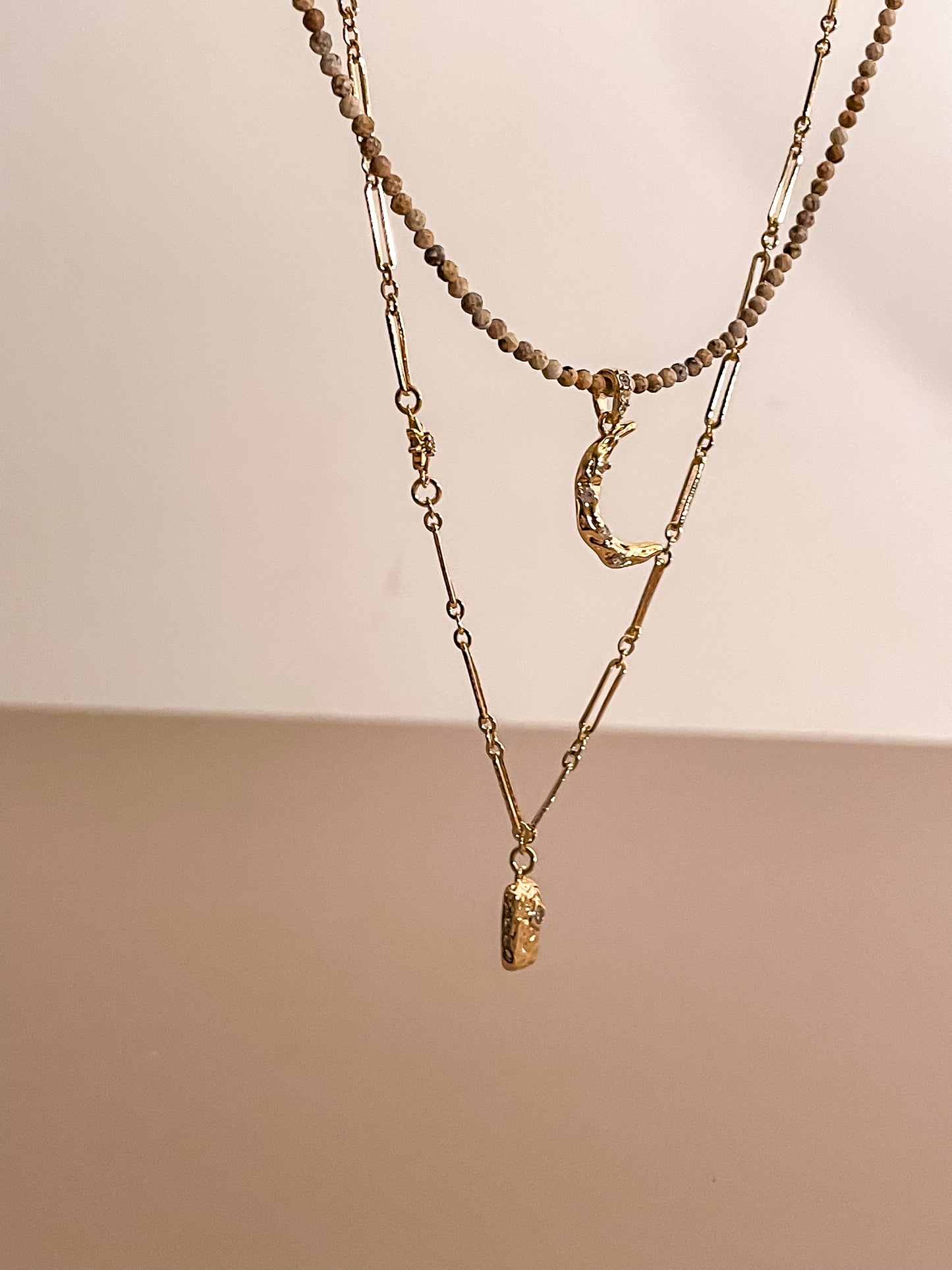 Moon Pendant Beaded Necklace