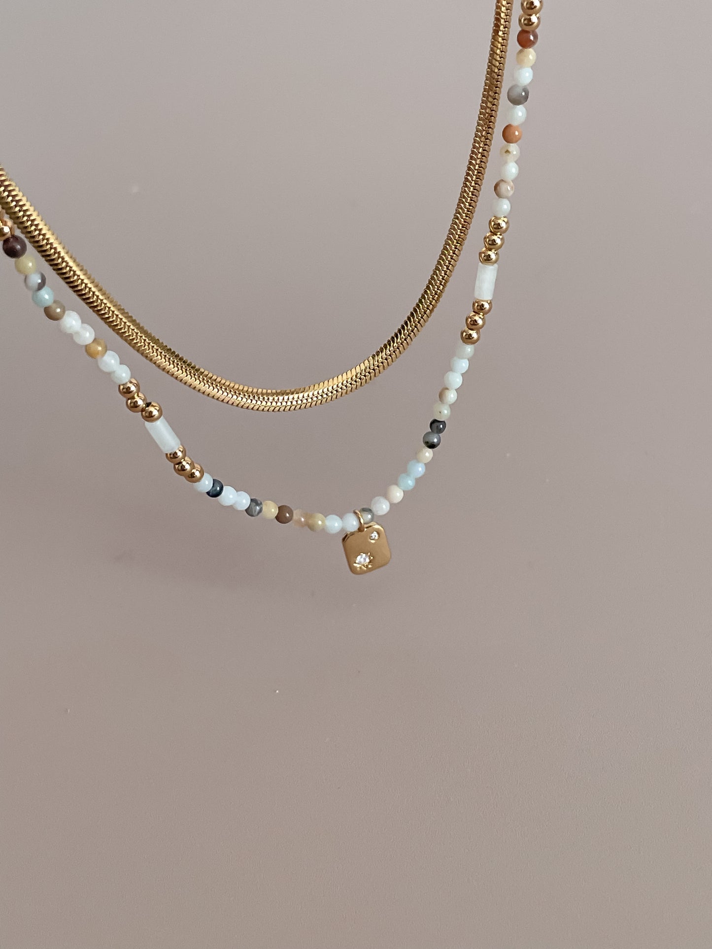 Zirconia Star Nugget Pendant Beaded Necklace