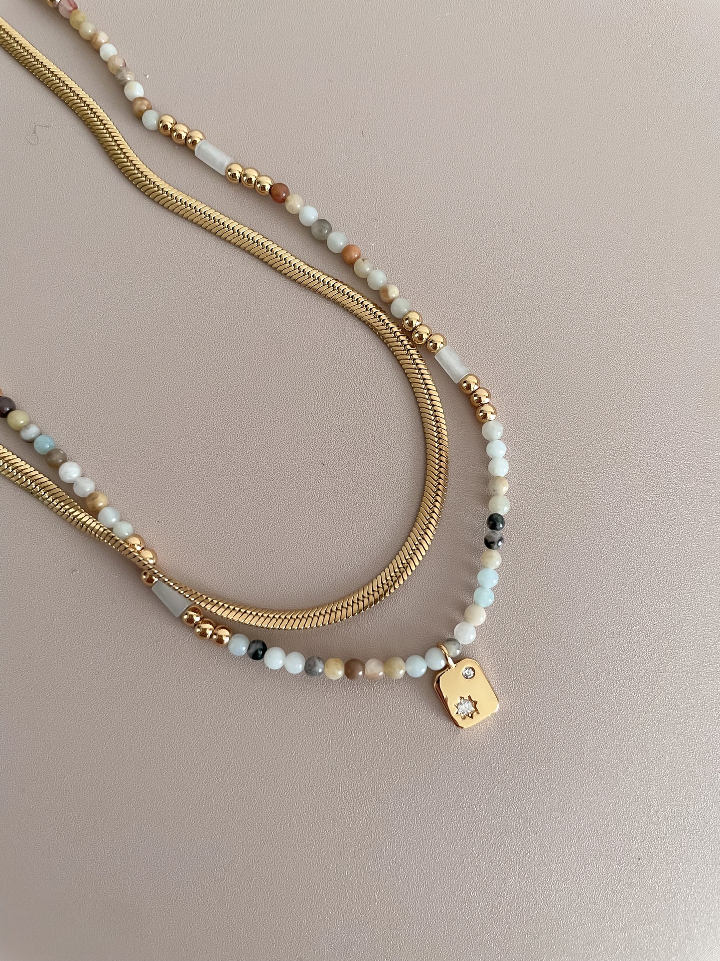 Zirconia Star Nugget Pendant Beaded Necklace