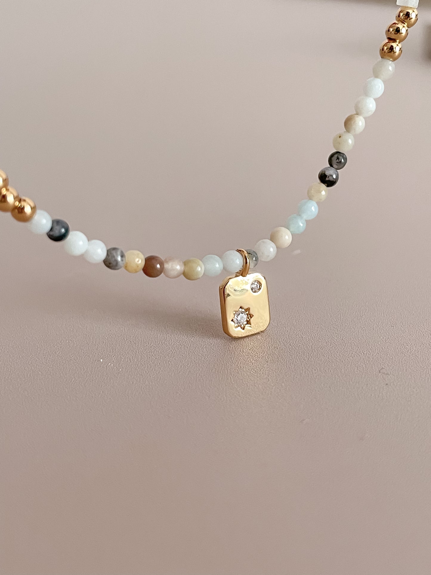 Zirconia Star Nugget Pendant Beaded Necklace