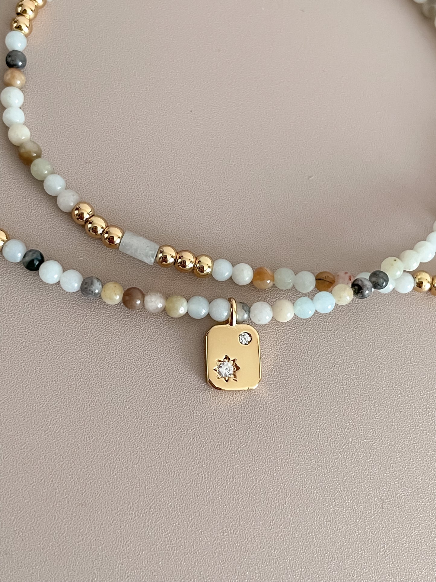 Zirconia Star Nugget Pendant Beaded Necklace