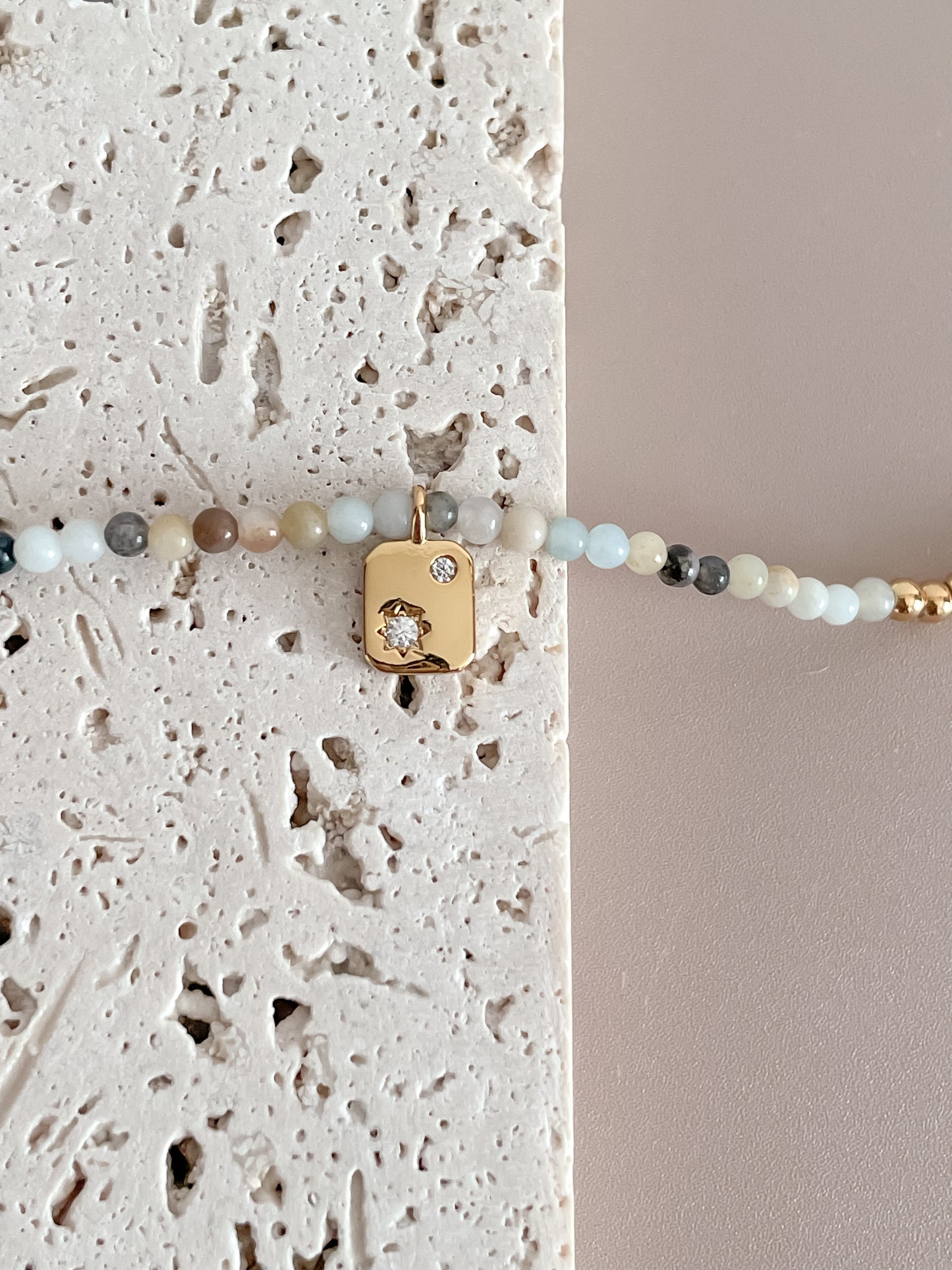 Zirconia Star Nugget Pendant Beaded Necklace