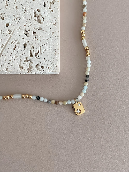 Zirconia Star Nugget Pendant Beaded Necklace