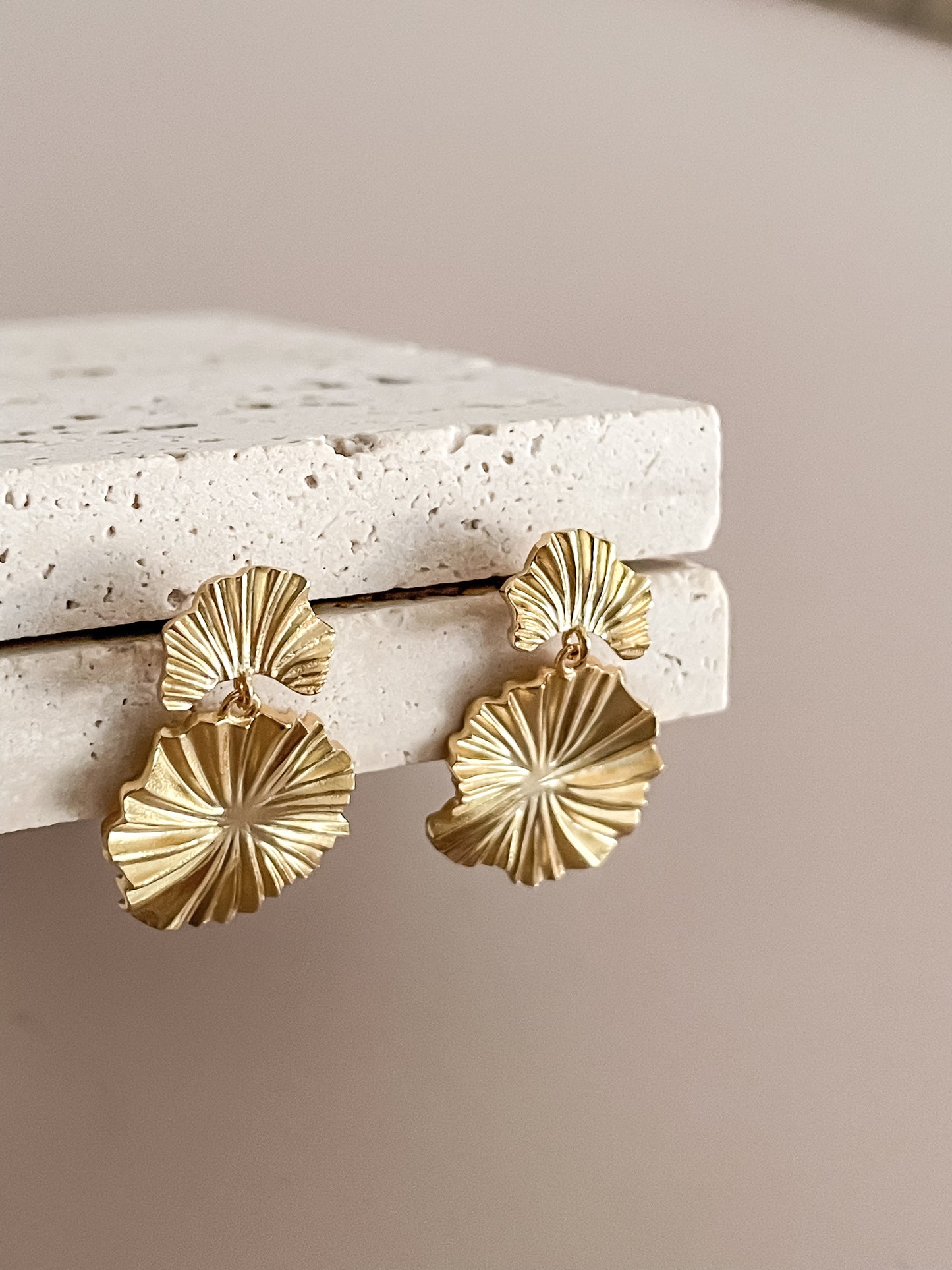 Lotus Leaf Dangle Earrings, 18K Gold Plated Floral Dangle Drop Earrings