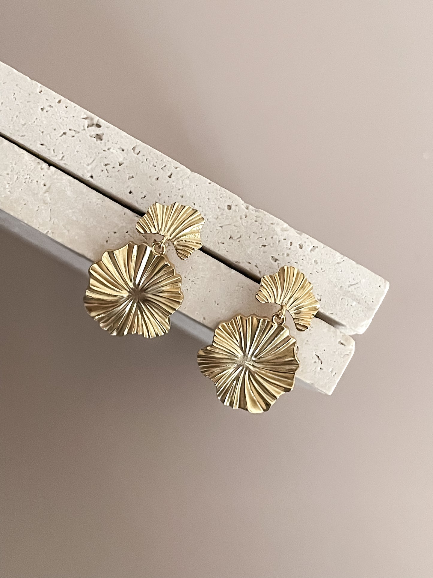 Lotus Leaf Dangle Earrings, 18K Gold Plated Floral Dangle Drop Earrings