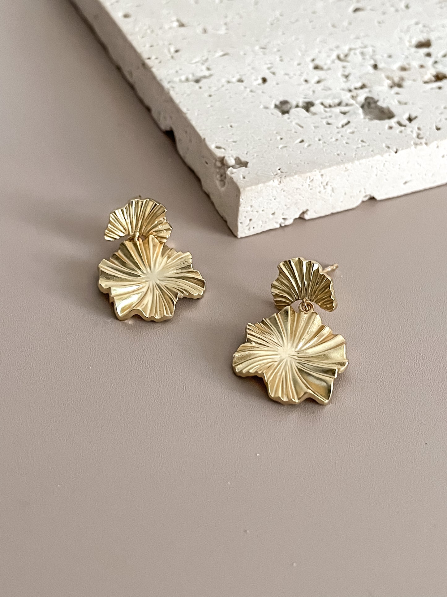 Lotus Leaf Dangle Earrings, 18K Gold Plated Floral Dangle Drop Earrings