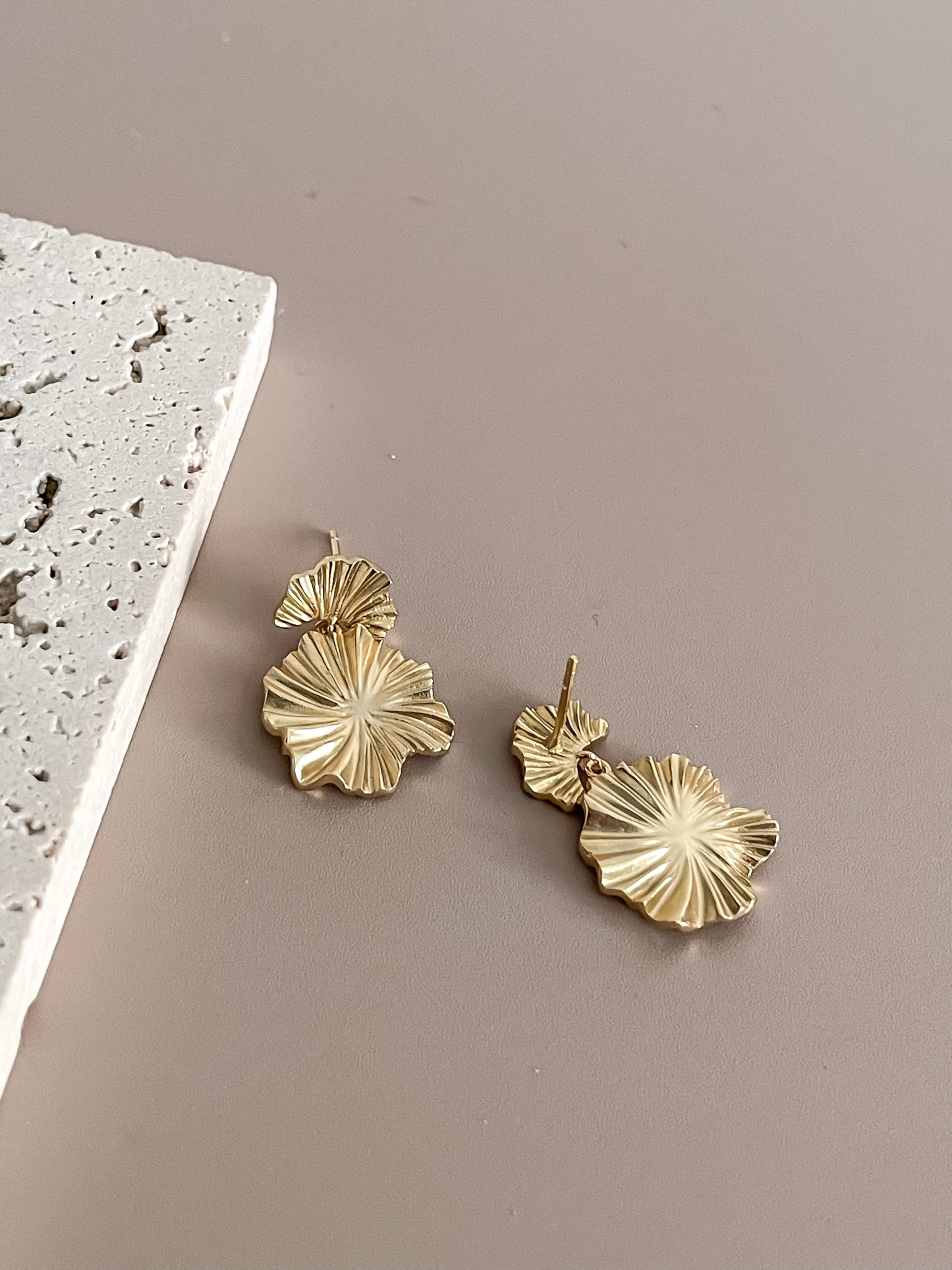 Lotus Leaf Dangle Earrings, 18K Gold Plated Floral Dangle Drop Earrings