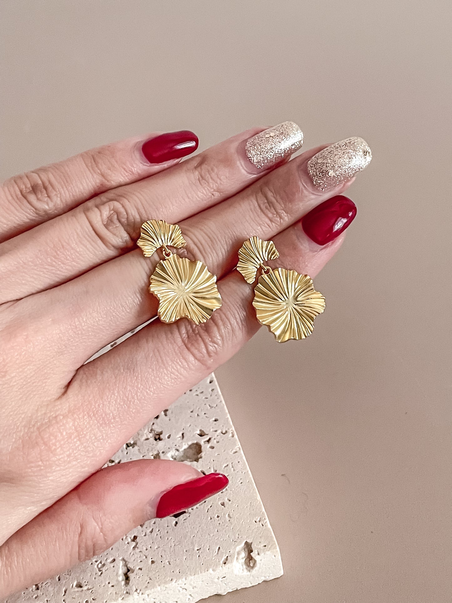 Lotus Leaf Dangle Earrings, 18K Gold Plated Floral Dangle Drop Earrings