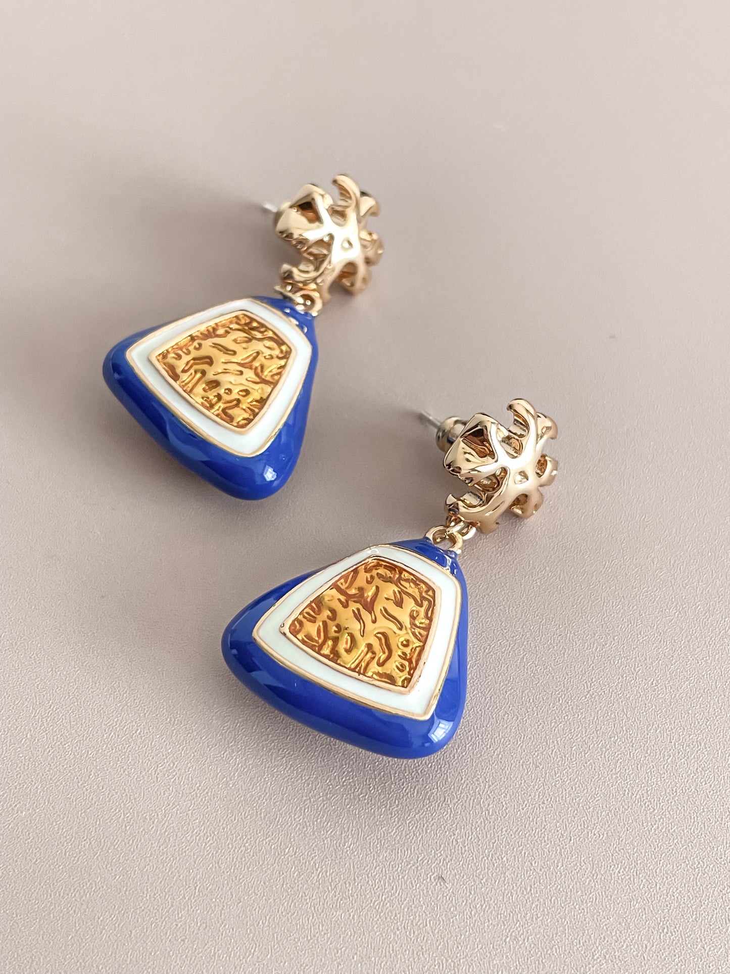 Triangle Blue Enamel Earrings