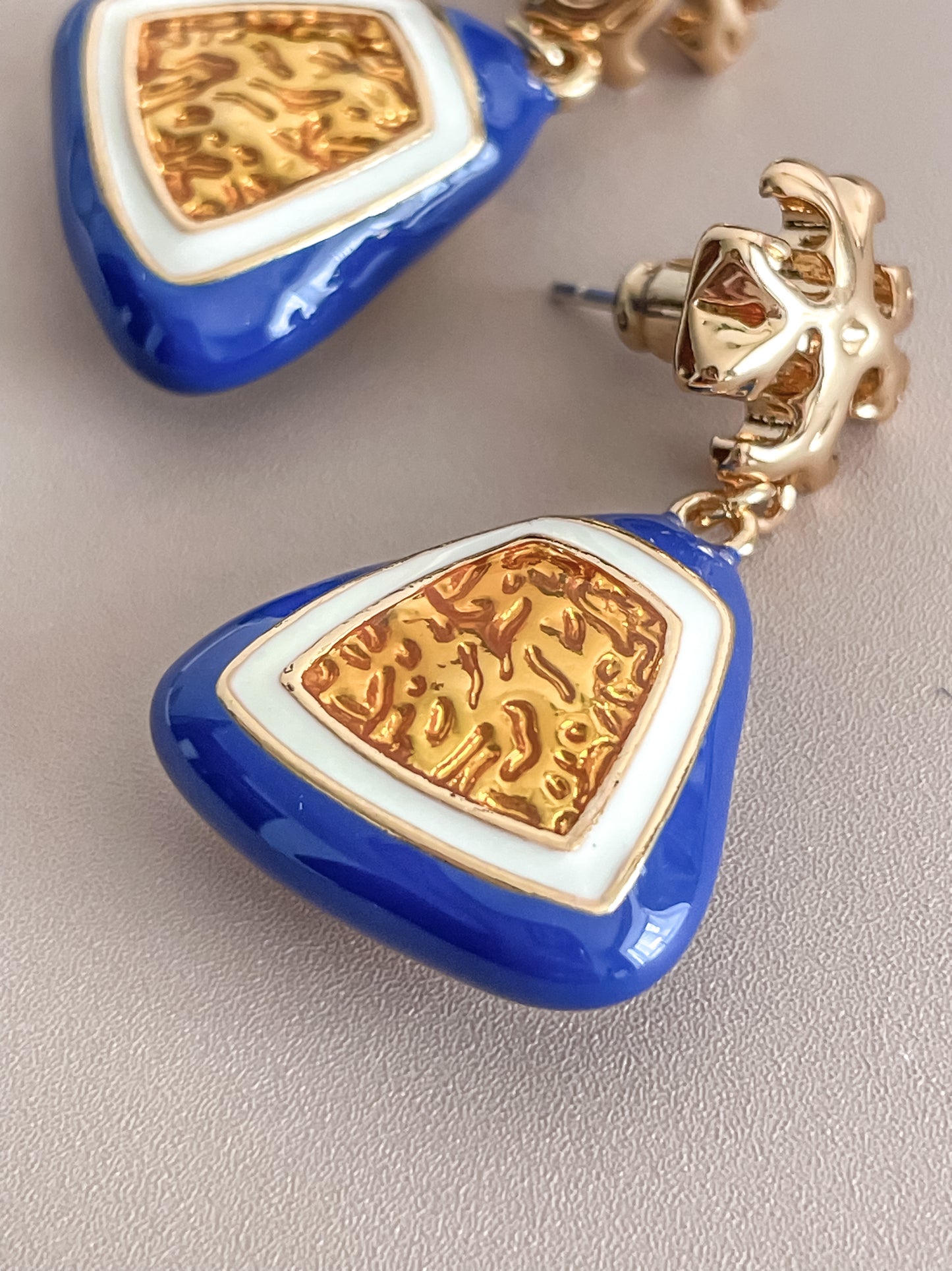 Triangle Blue Enamel Earrings