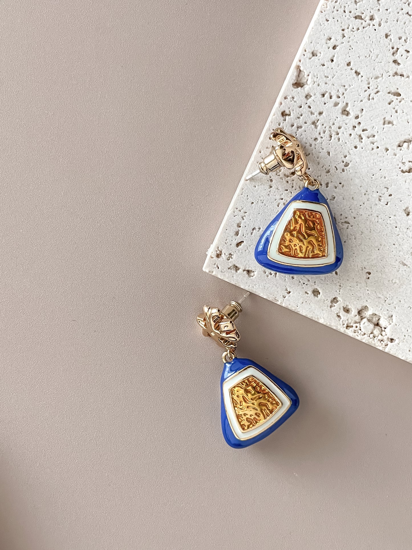 Triangle Blue Enamel Earrings