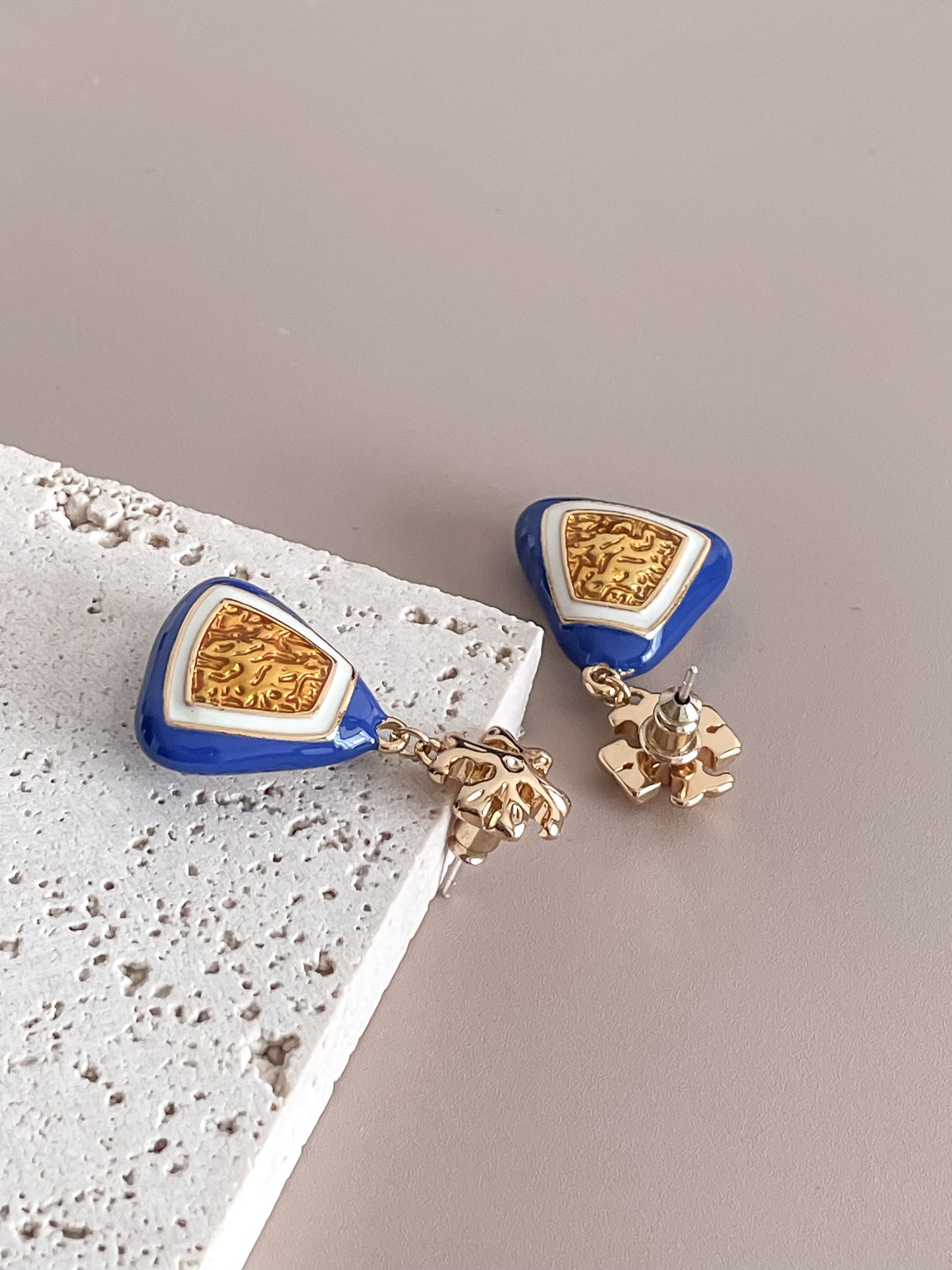 Triangle Blue Enamel Earrings