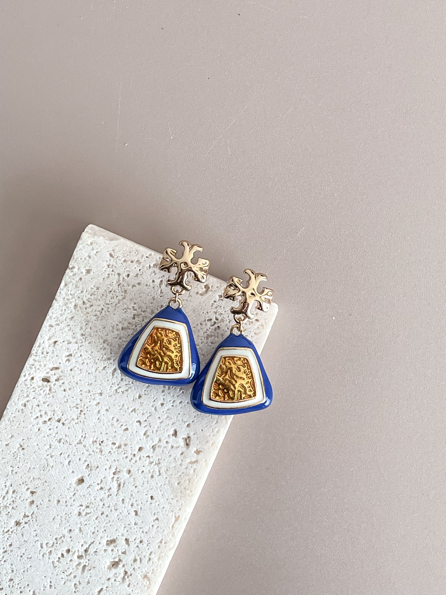 Triangle Blue Enamel Earrings
