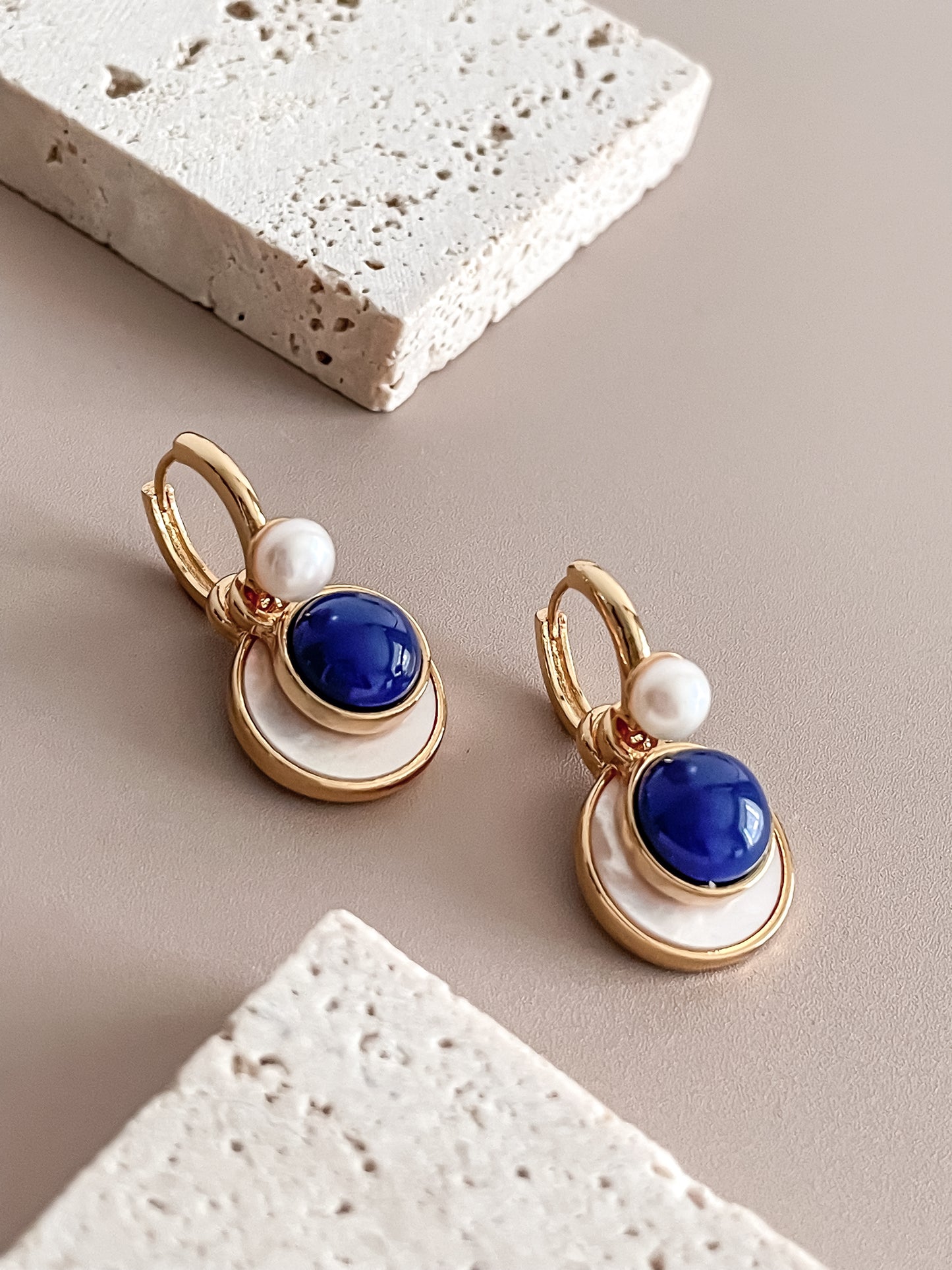 French Retro Gemstone Stone Earrings