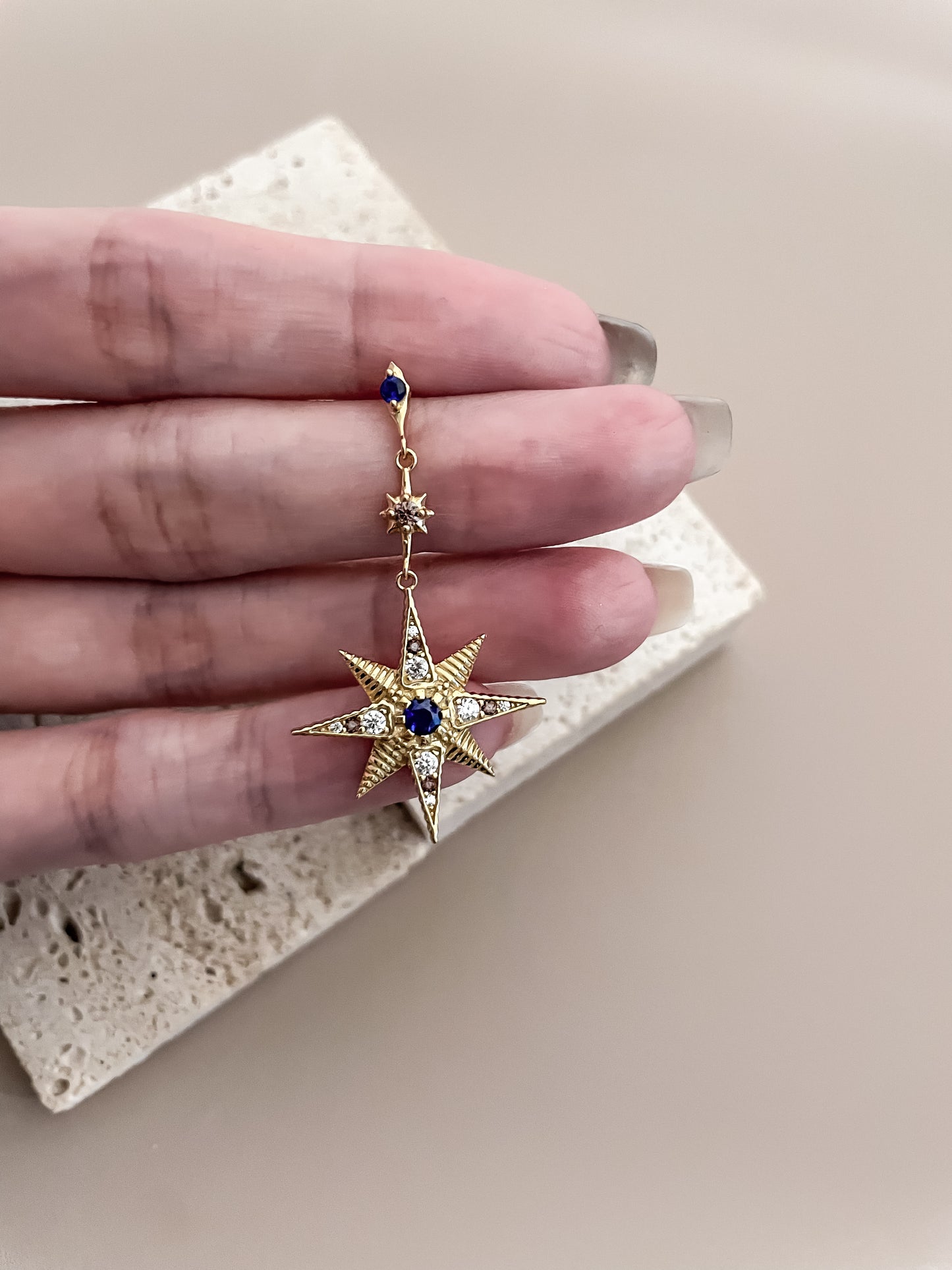 Zirconia Star and Moon Earrings