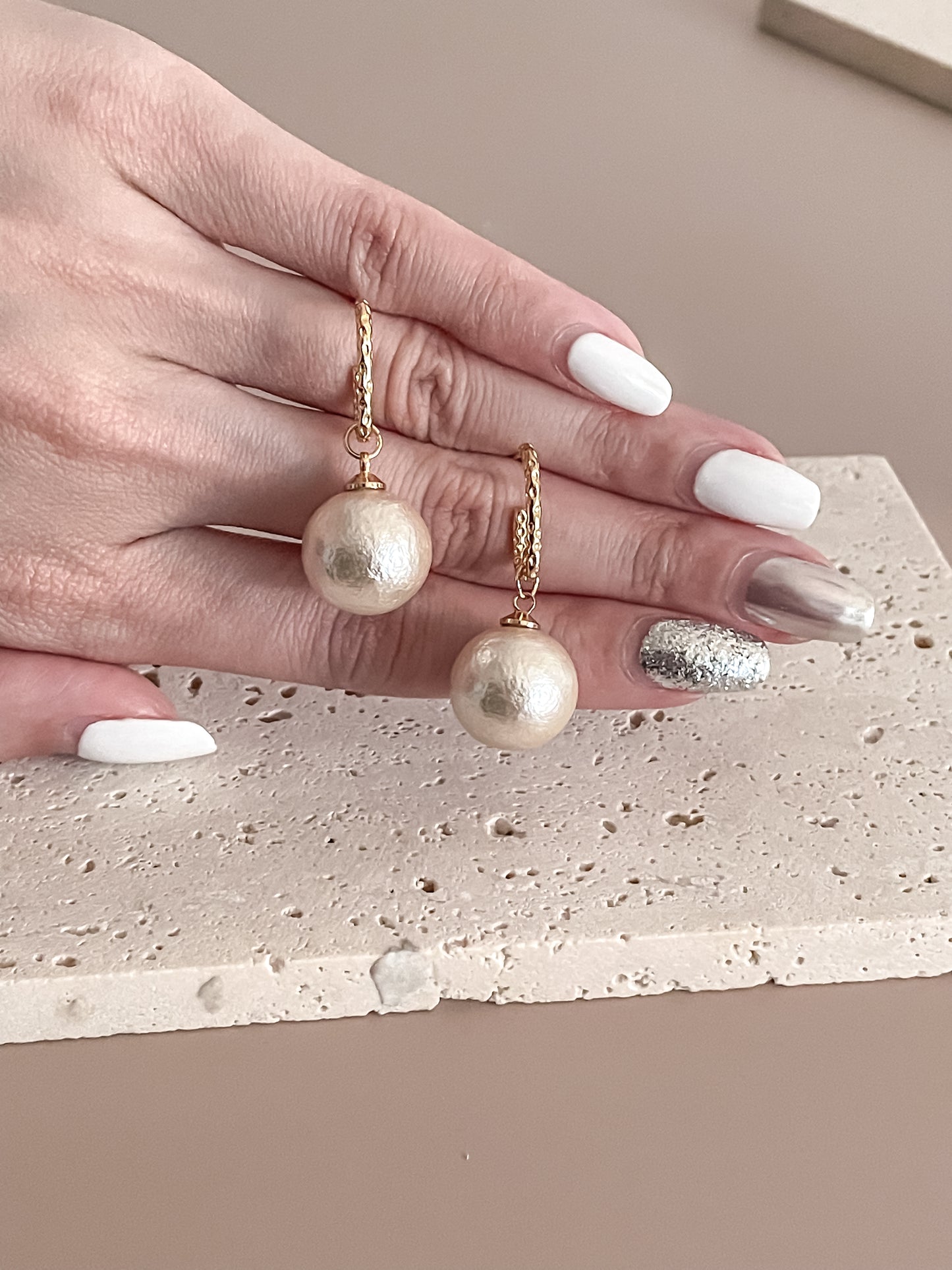 Cotton Pearl Balls Drop Earrings