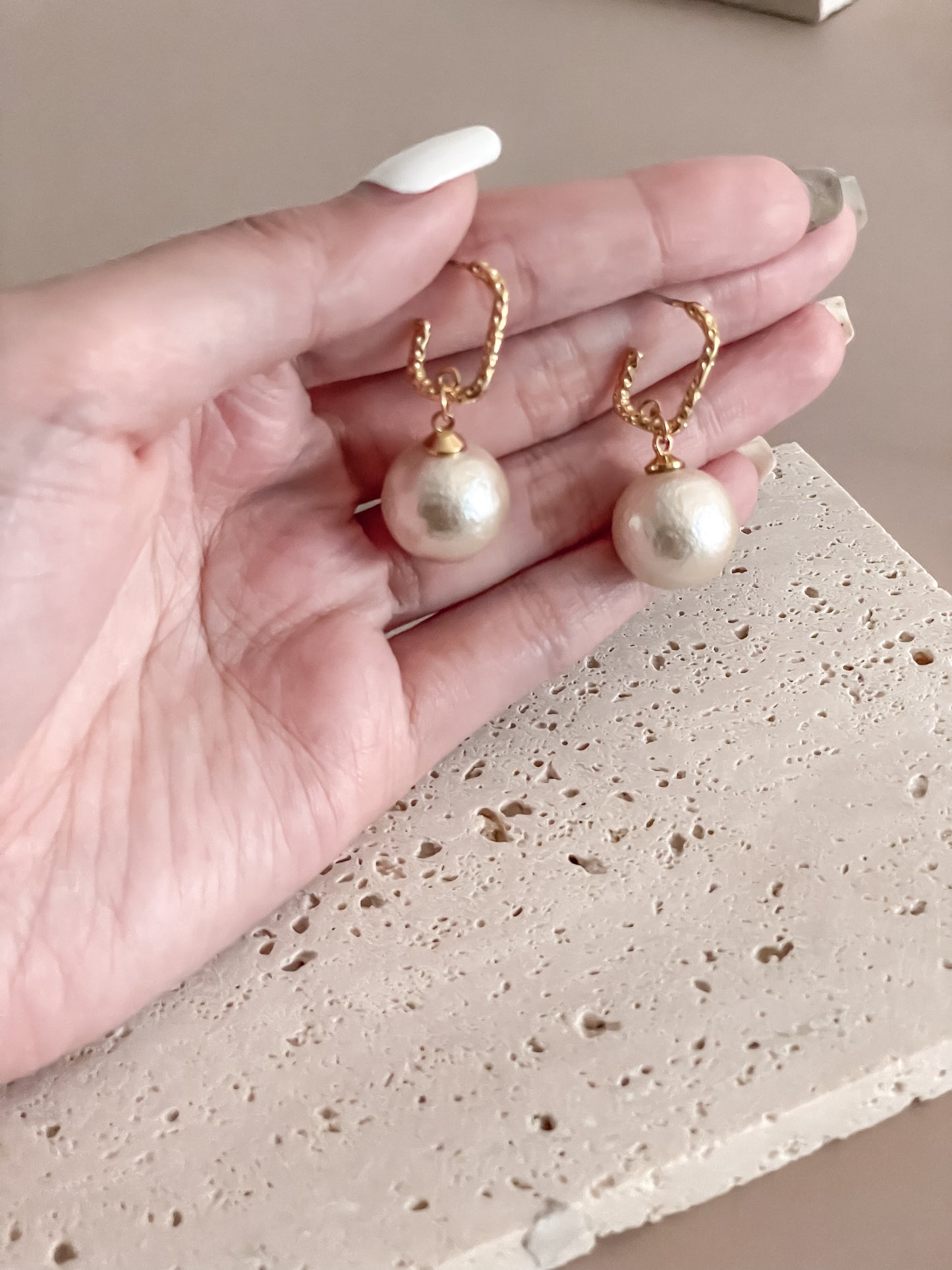 Cotton Pearl Balls Drop Earrings