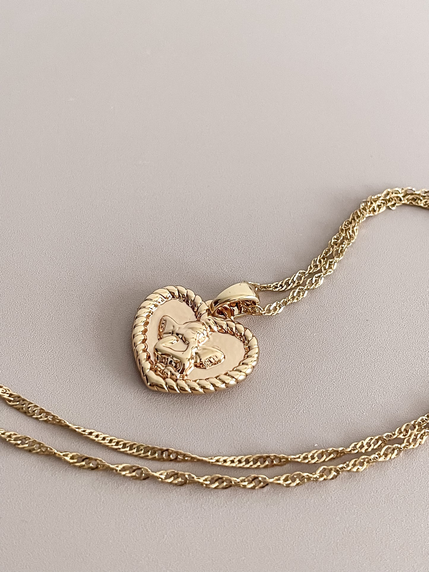Gold Heart Necklace w/Angel Motif