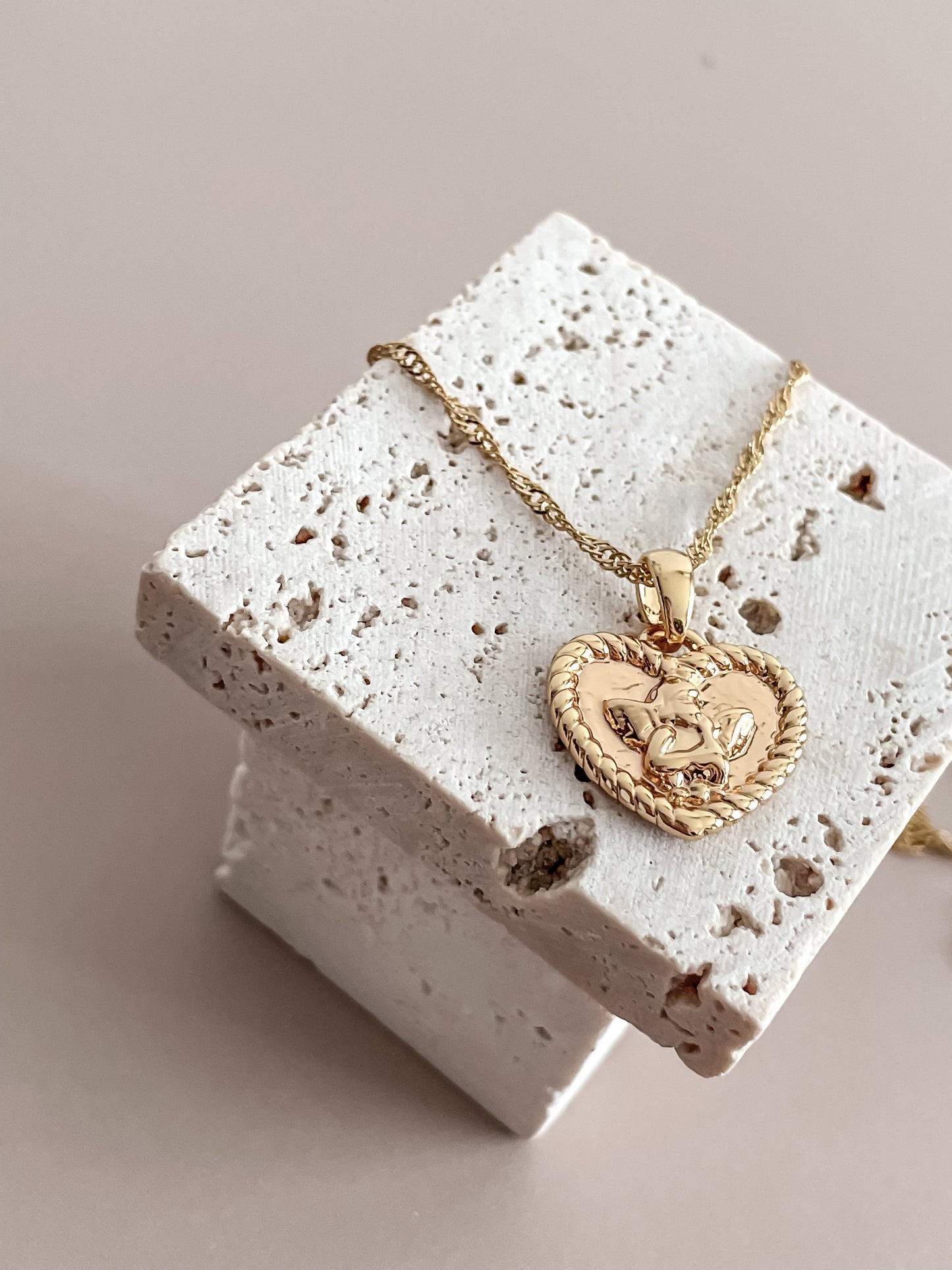 Gold Heart Necklace w/Angel Motif