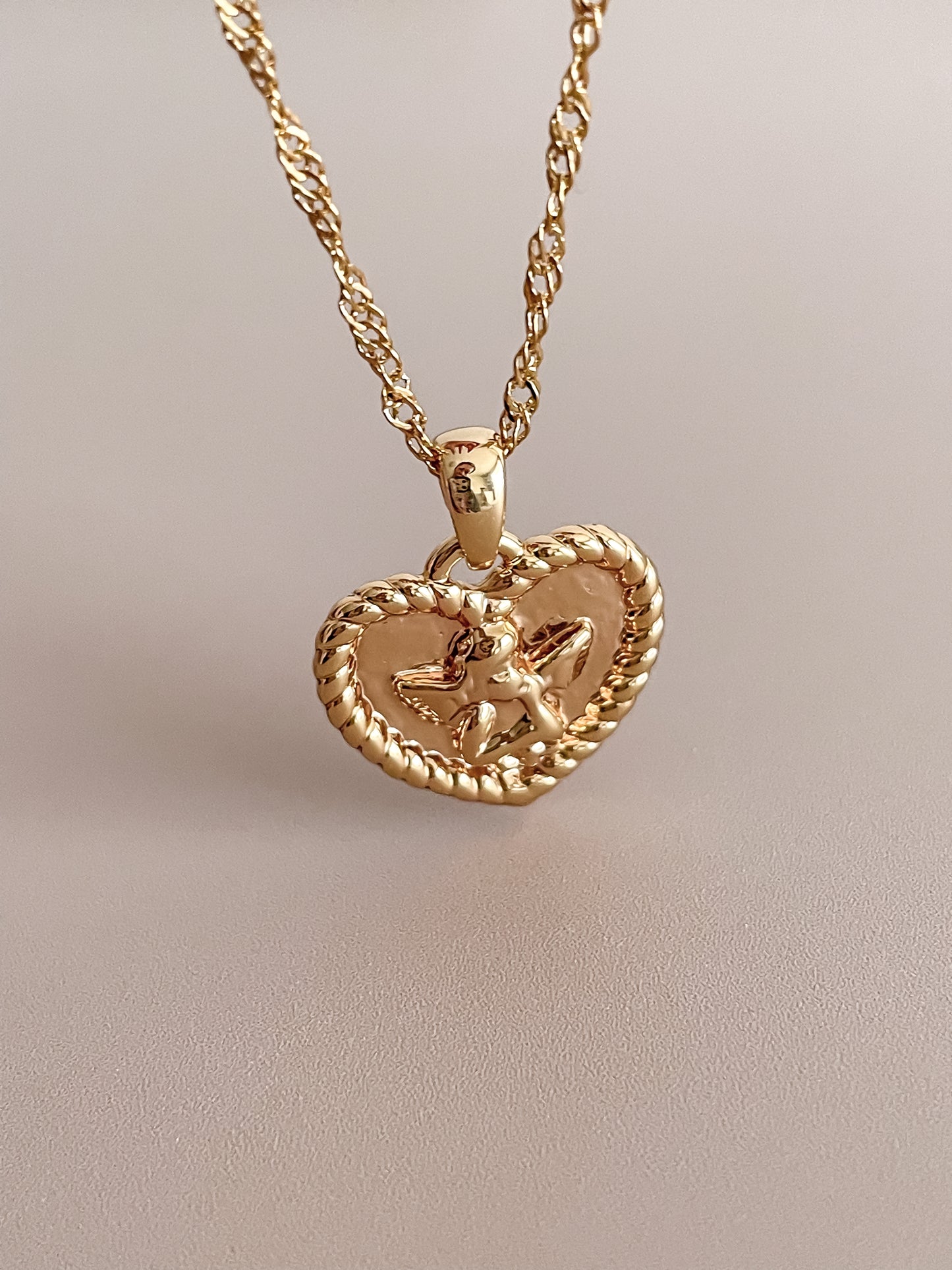 Gold Heart Necklace w/Angel Motif