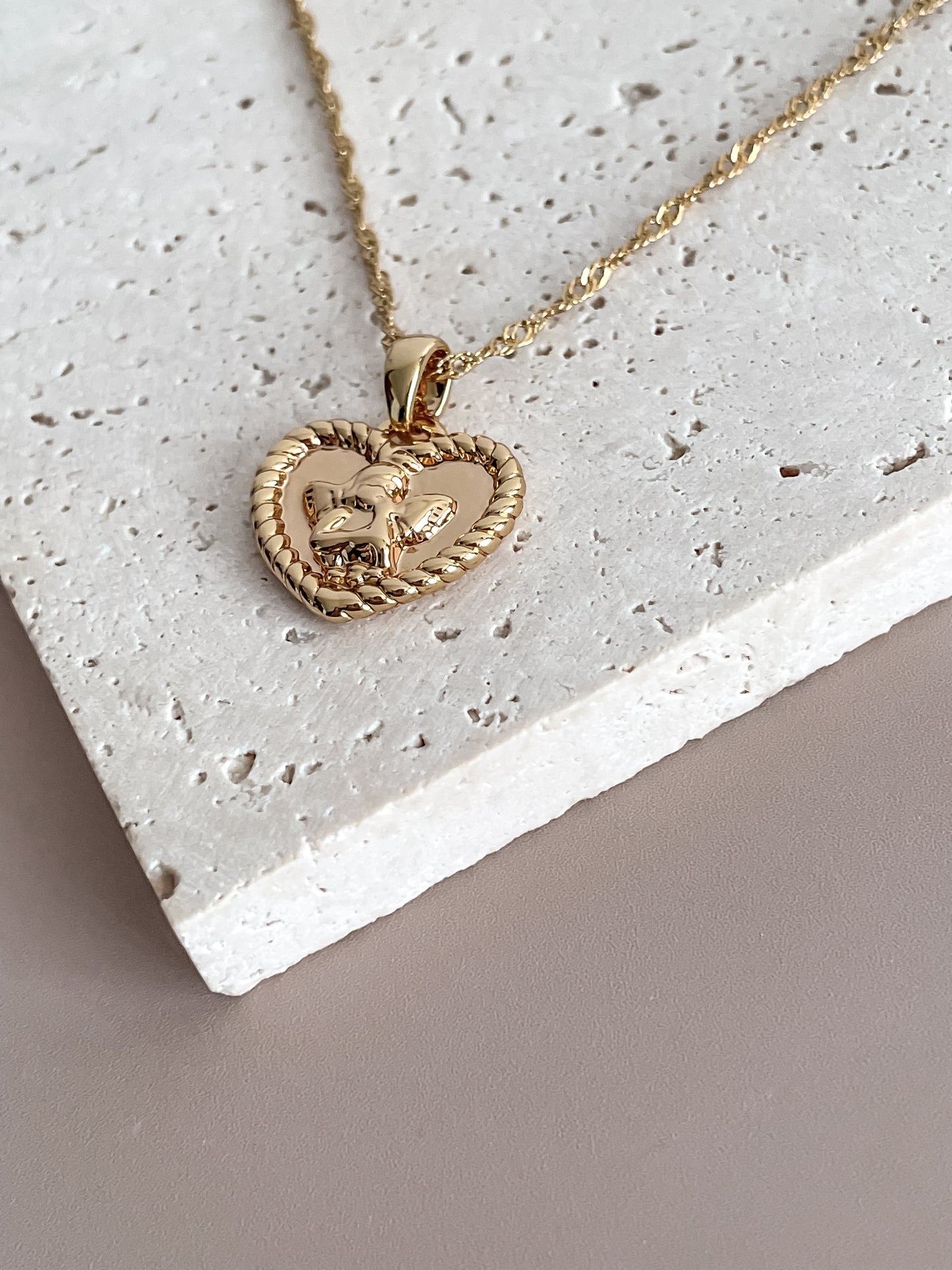 Gold Heart Necklace w/Angel Motif