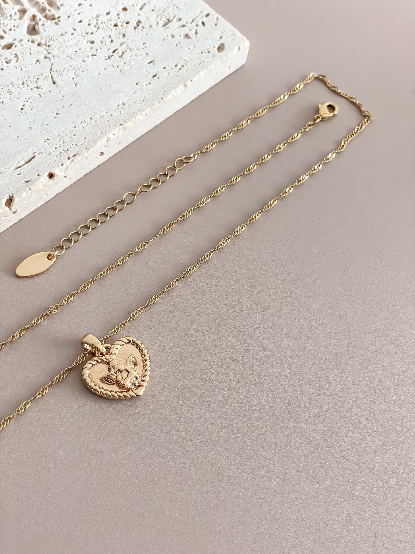 Gold Heart Necklace w/Angel Motif
