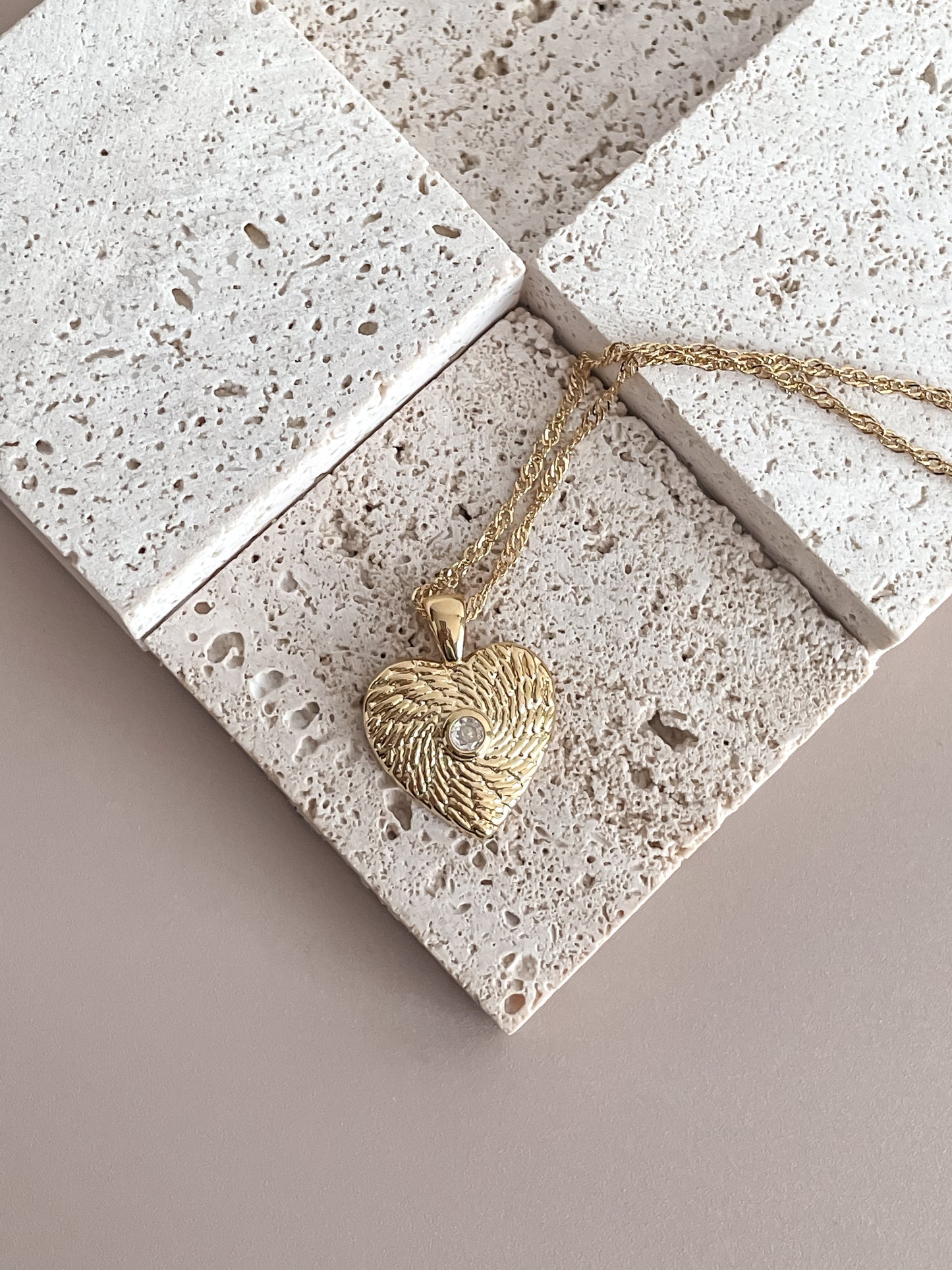 Zirconia Textured Heart Necklace