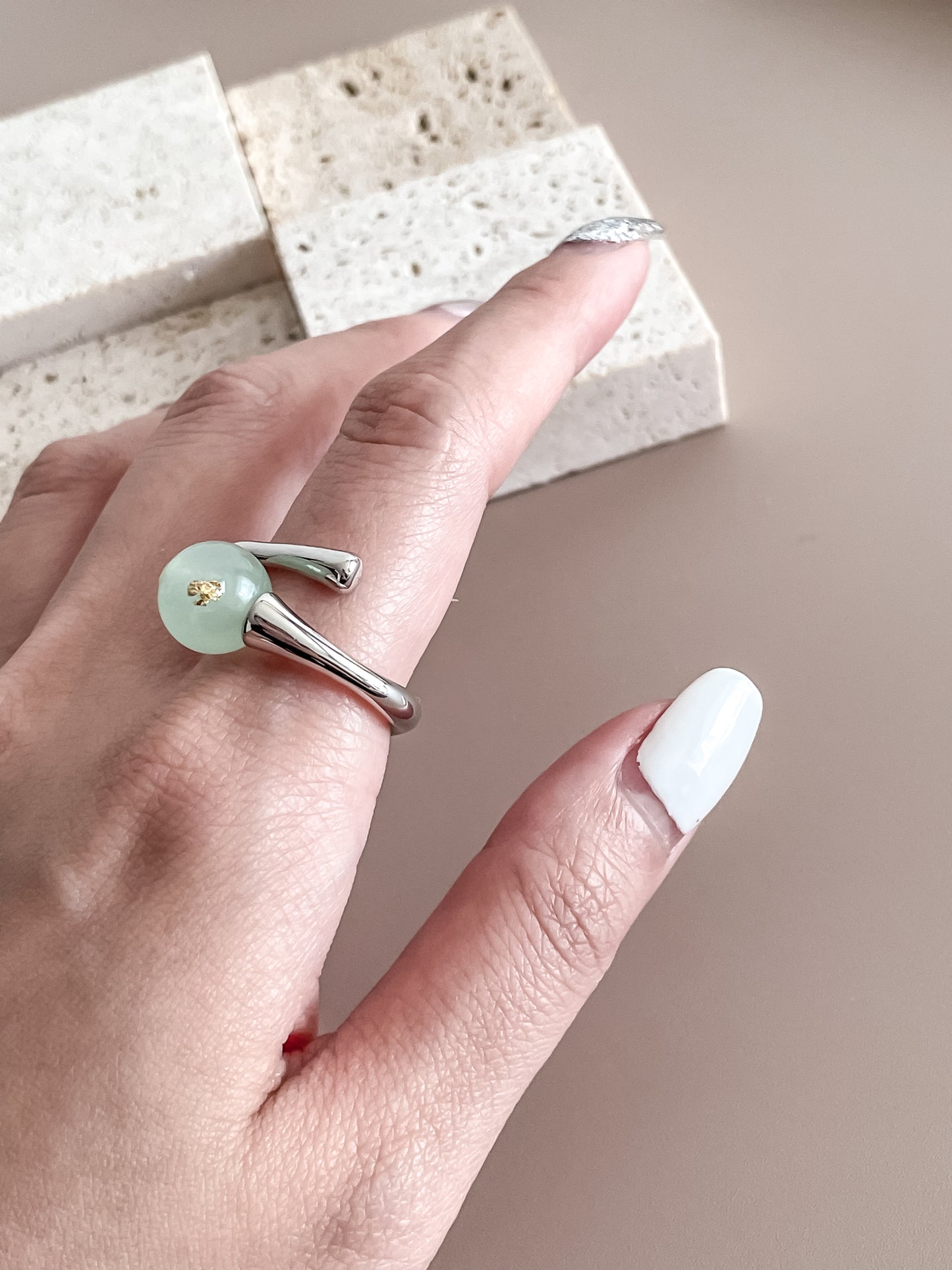 Asymmetric Platinum Plated Gemstone Ring