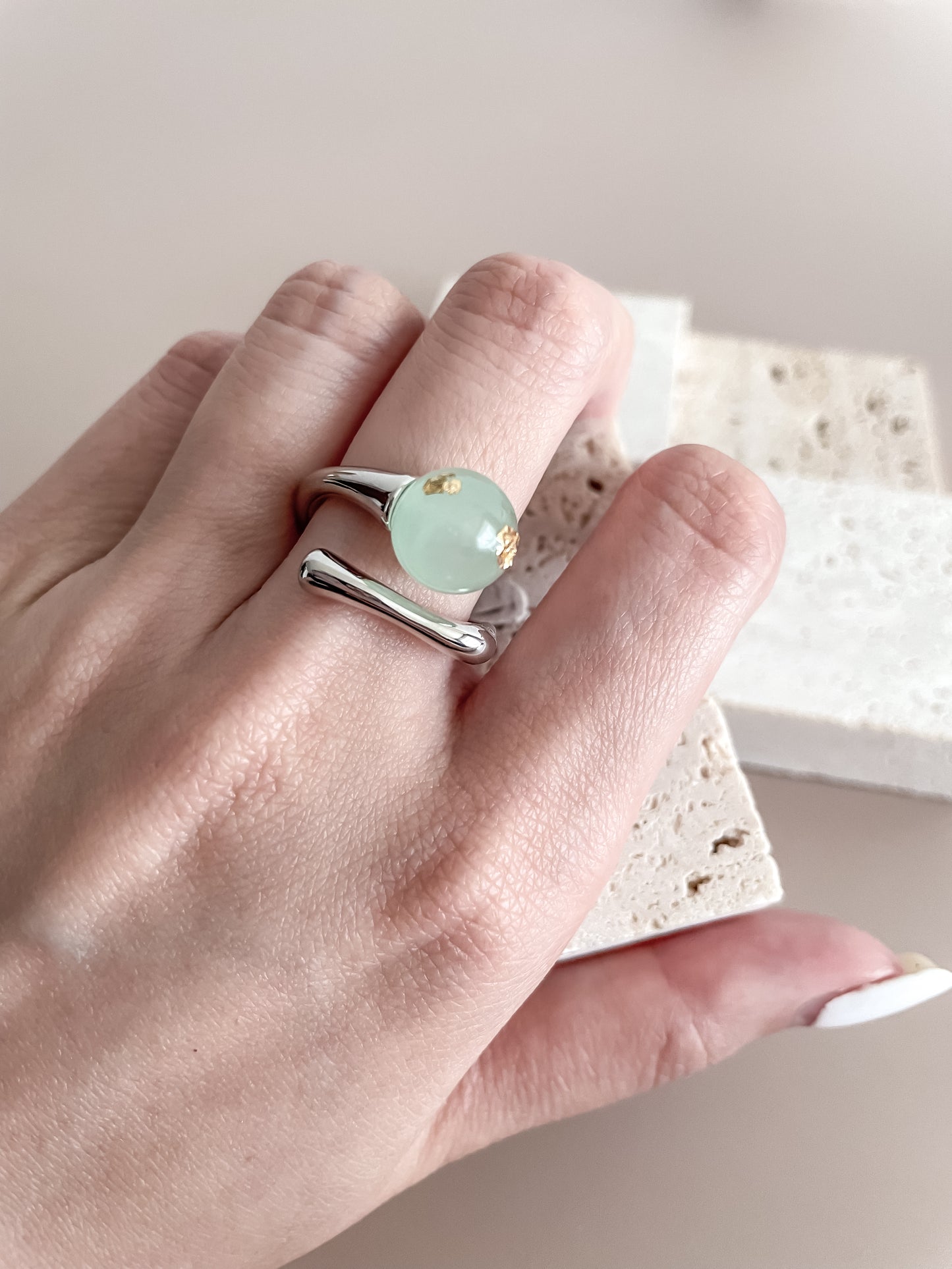 Asymmetric Platinum Plated Gemstone Ring