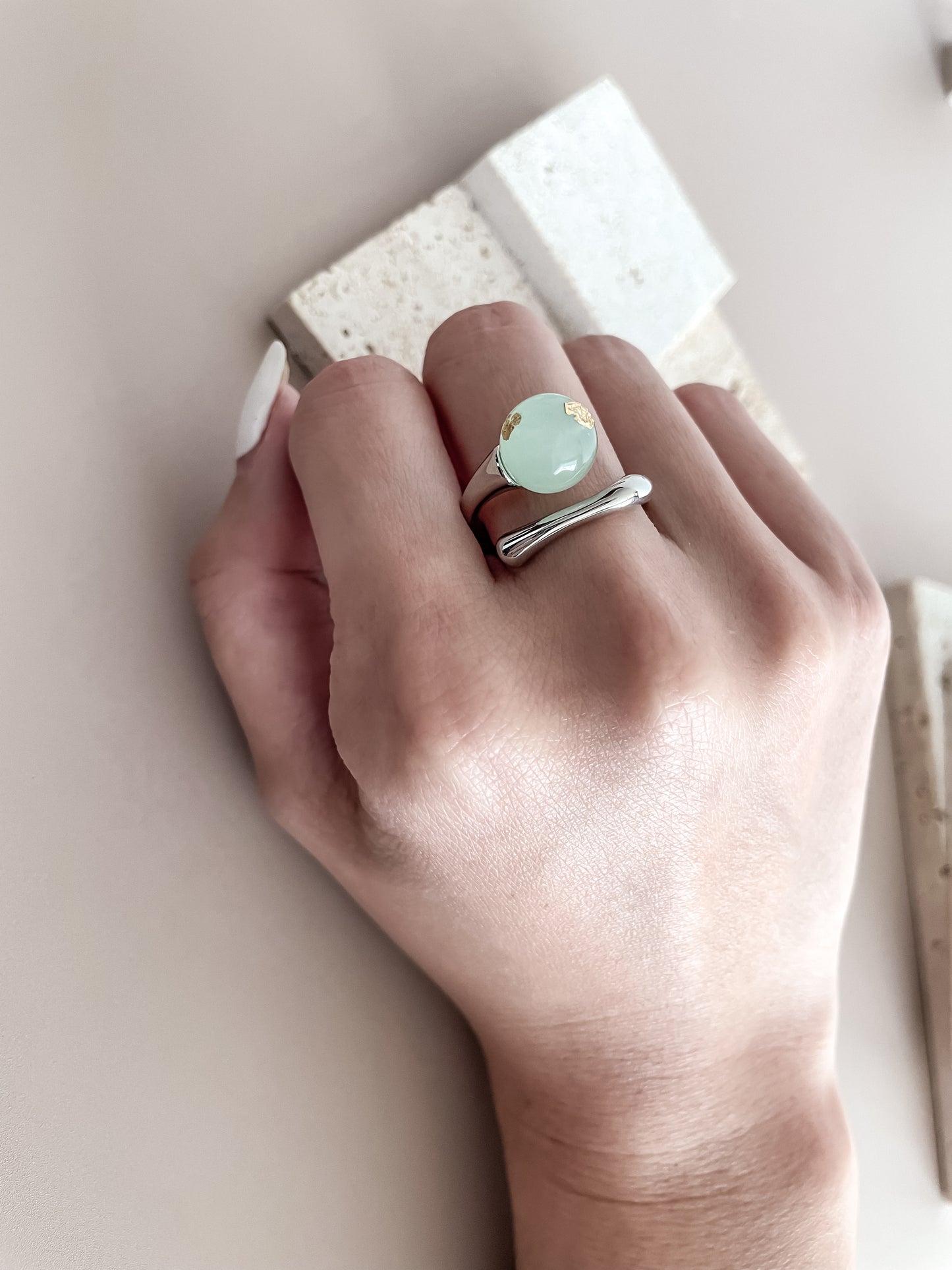 Asymmetric Platinum Plated Gemstone Ring