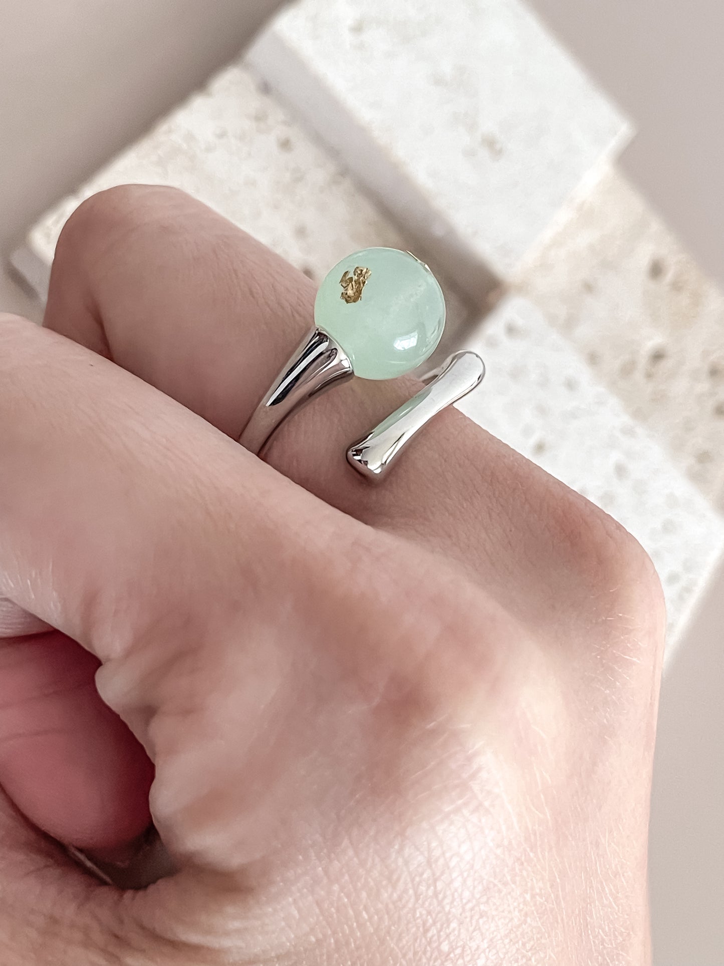 Asymmetric Platinum Plated Gemstone Ring