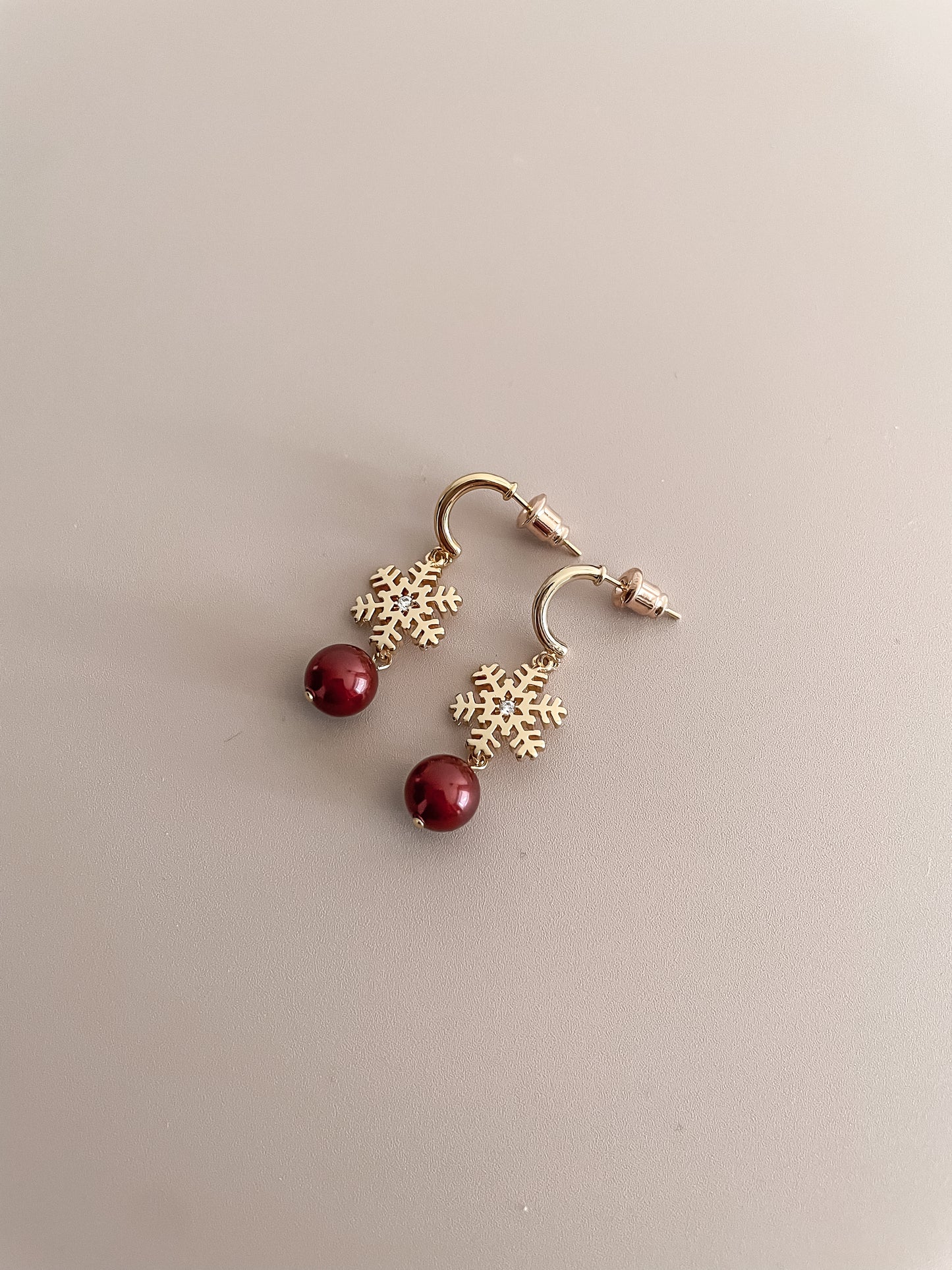 Snowflake Earrings w/ Red Zircon