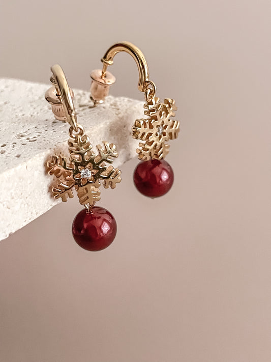 Snowflake Earrings w/ Red Zircon