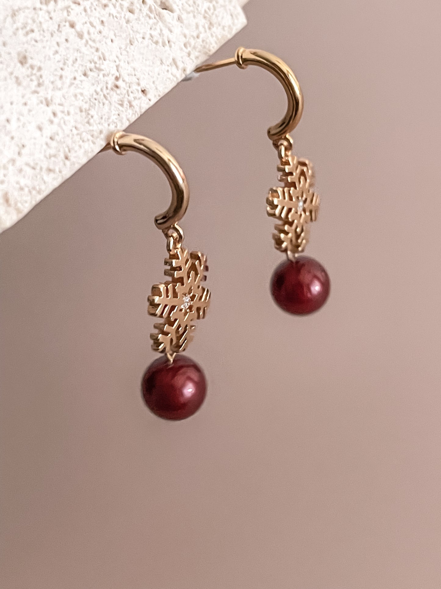 Snowflake Earrings w/ Red Zircon