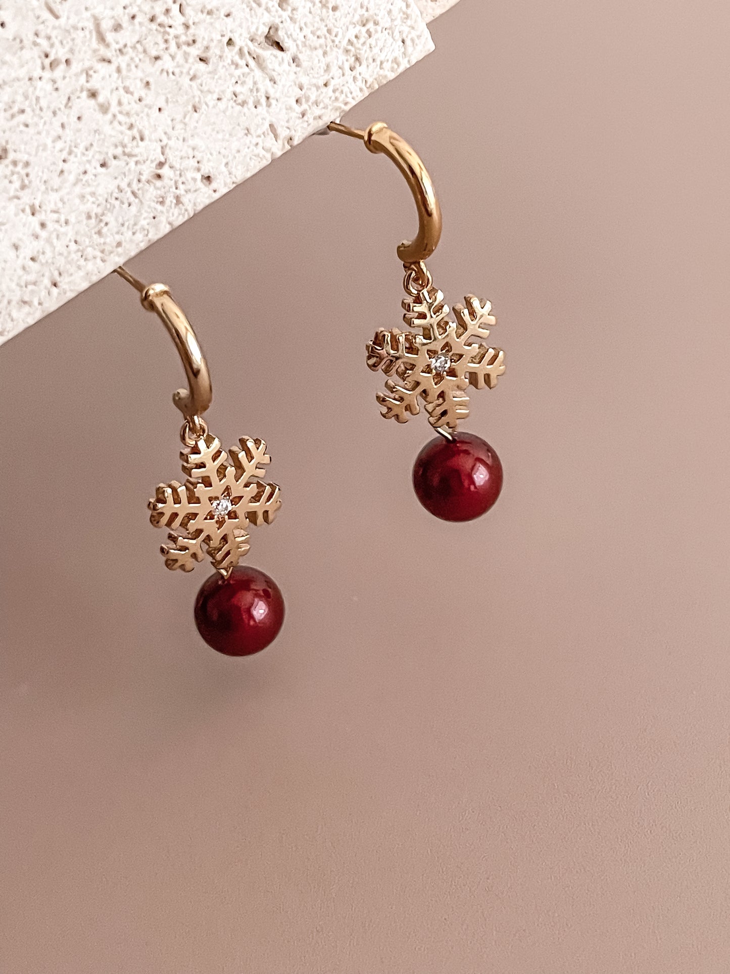 Snowflake Earrings w/ Red Zircon