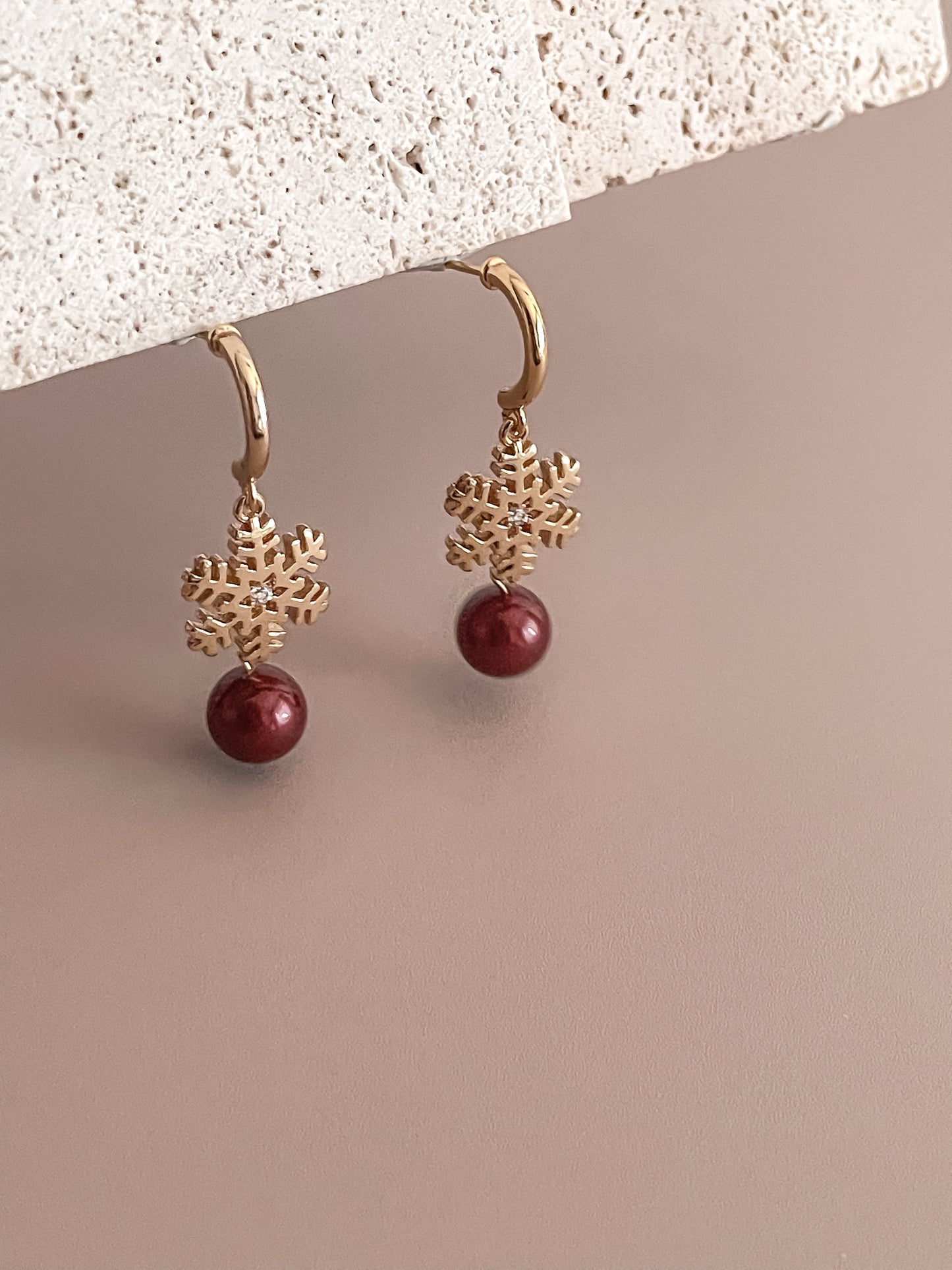 Snowflake Earrings w/ Red Zircon
