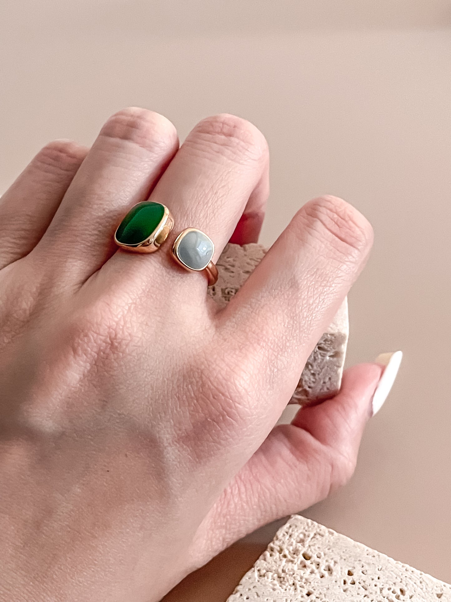 Asymmetric Green Enamel Ring