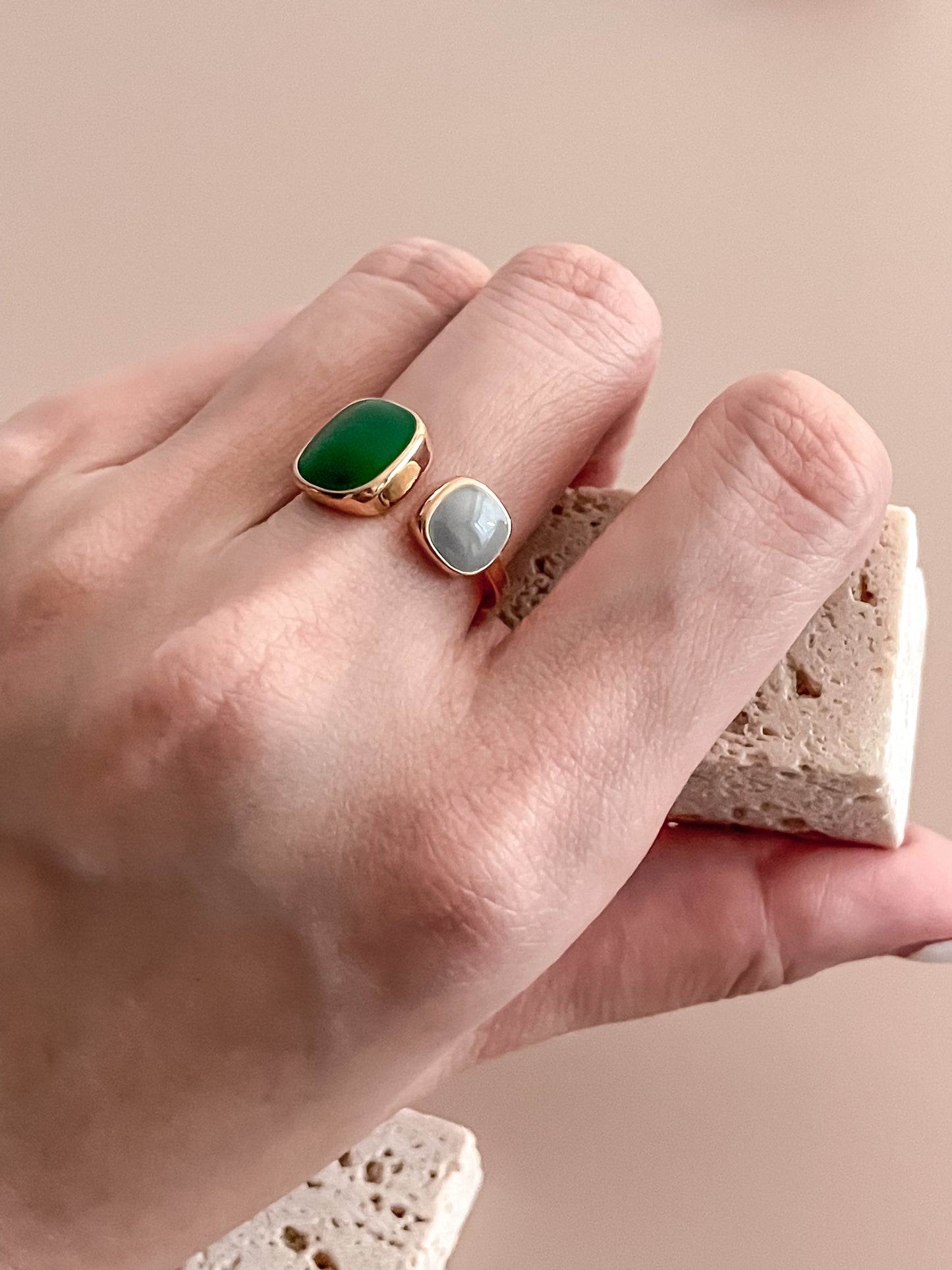 Asymmetric Green Enamel Ring