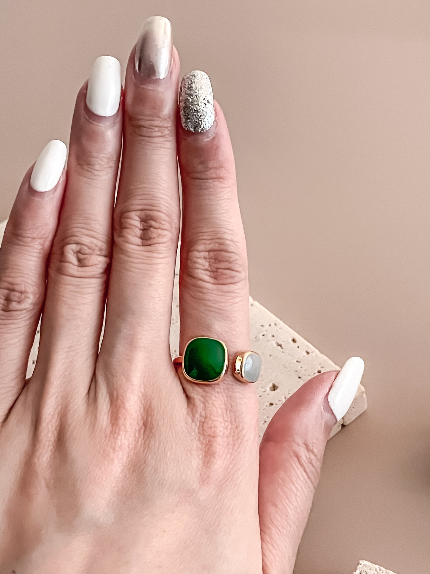 Asymmetric Green Enamel Ring
